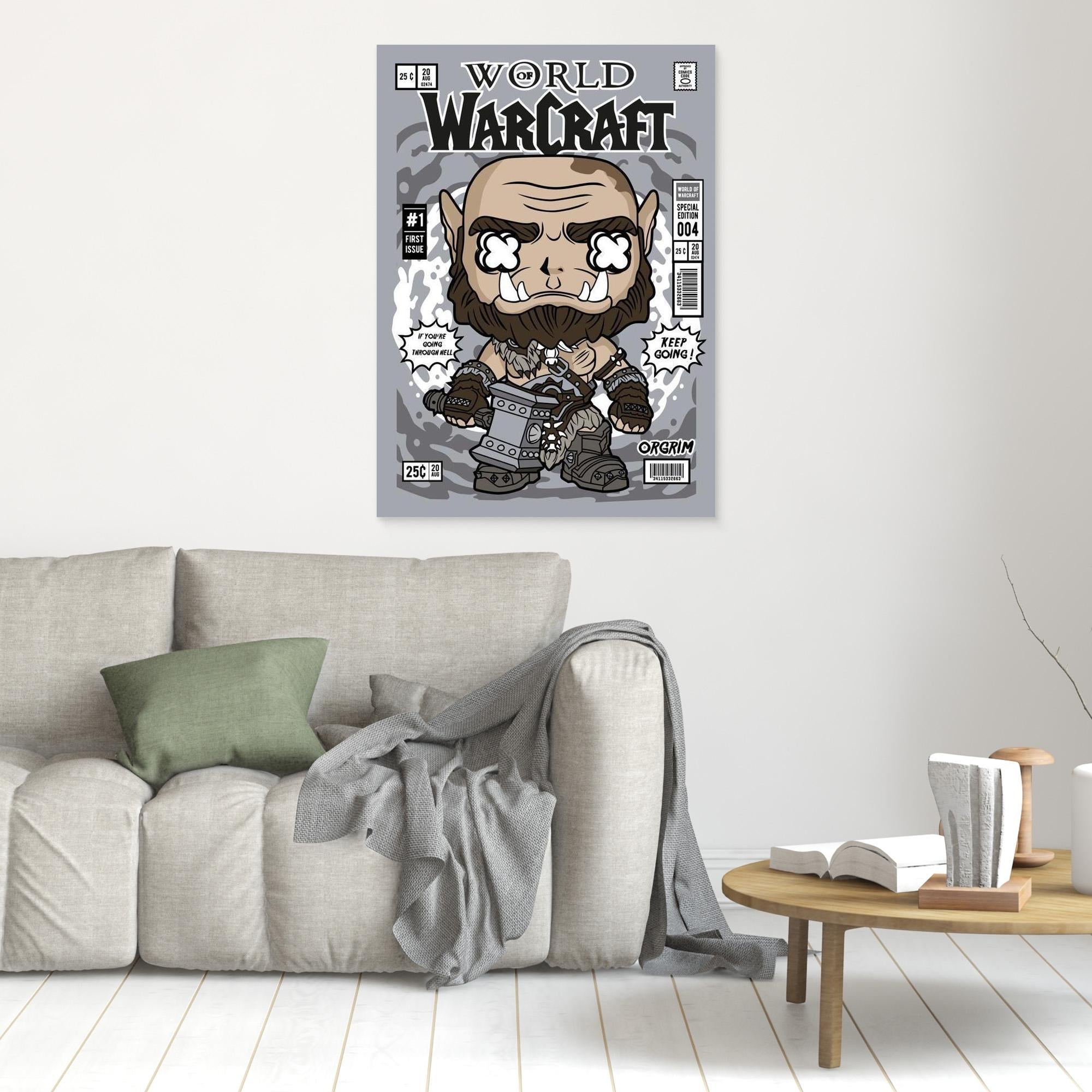 Orgrim WoW Comic Art Print | Gaming Decor for Man Cave - Framed Pop Art