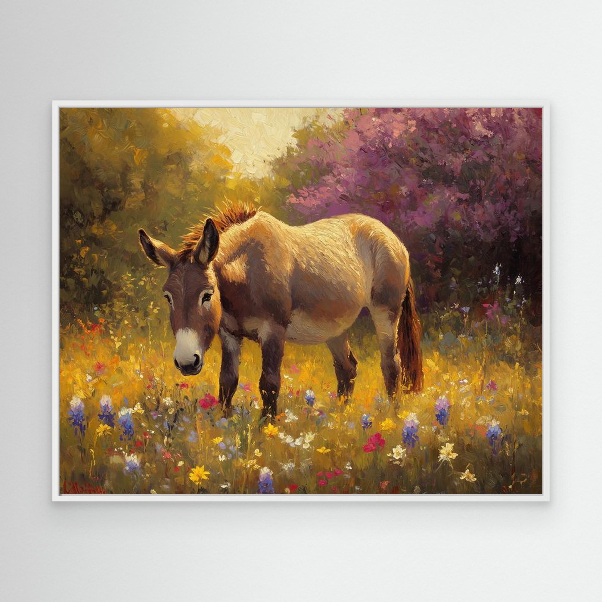 Donkey in Wildflower Meadow Canvas Wall Art | Country Decor - Framed Pop Art