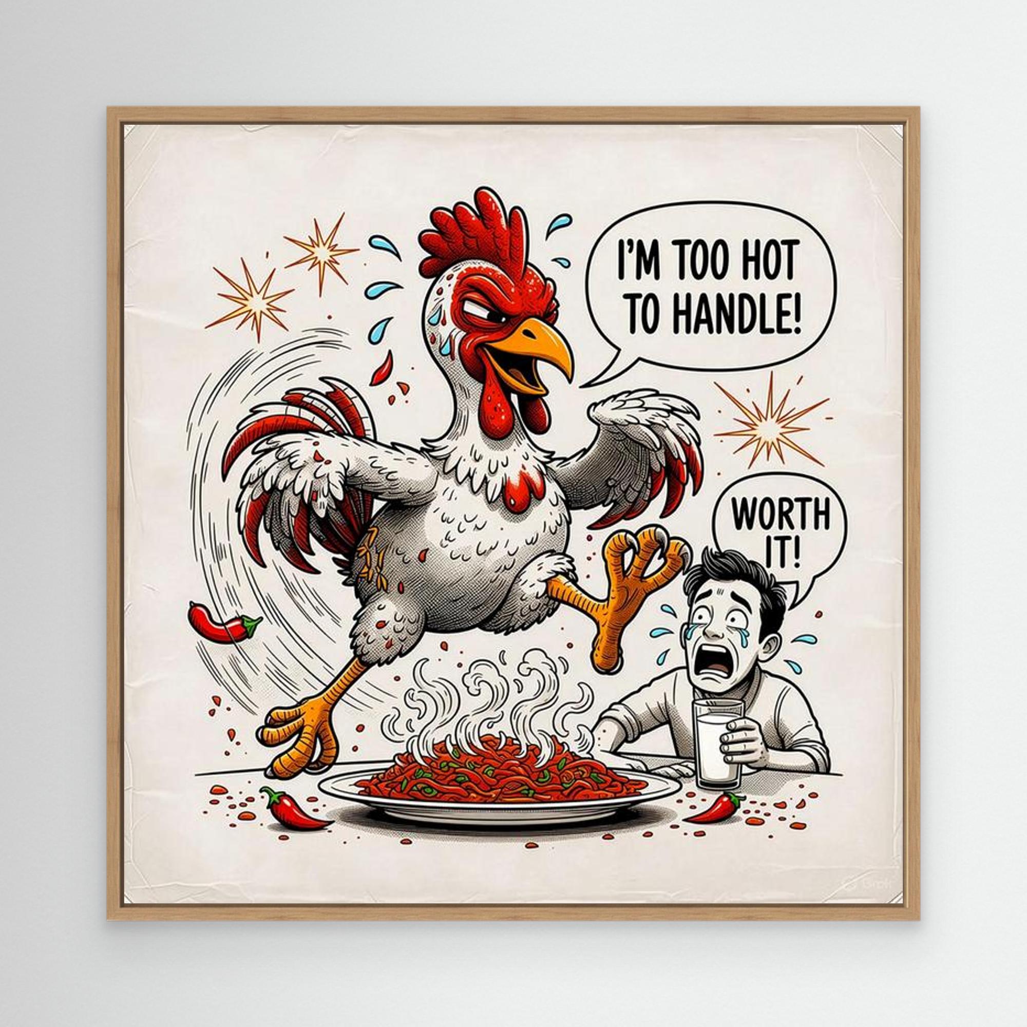 Spicy Chicken Art Print | Too Hot To Handle Wall Decor - Framed Pop Art