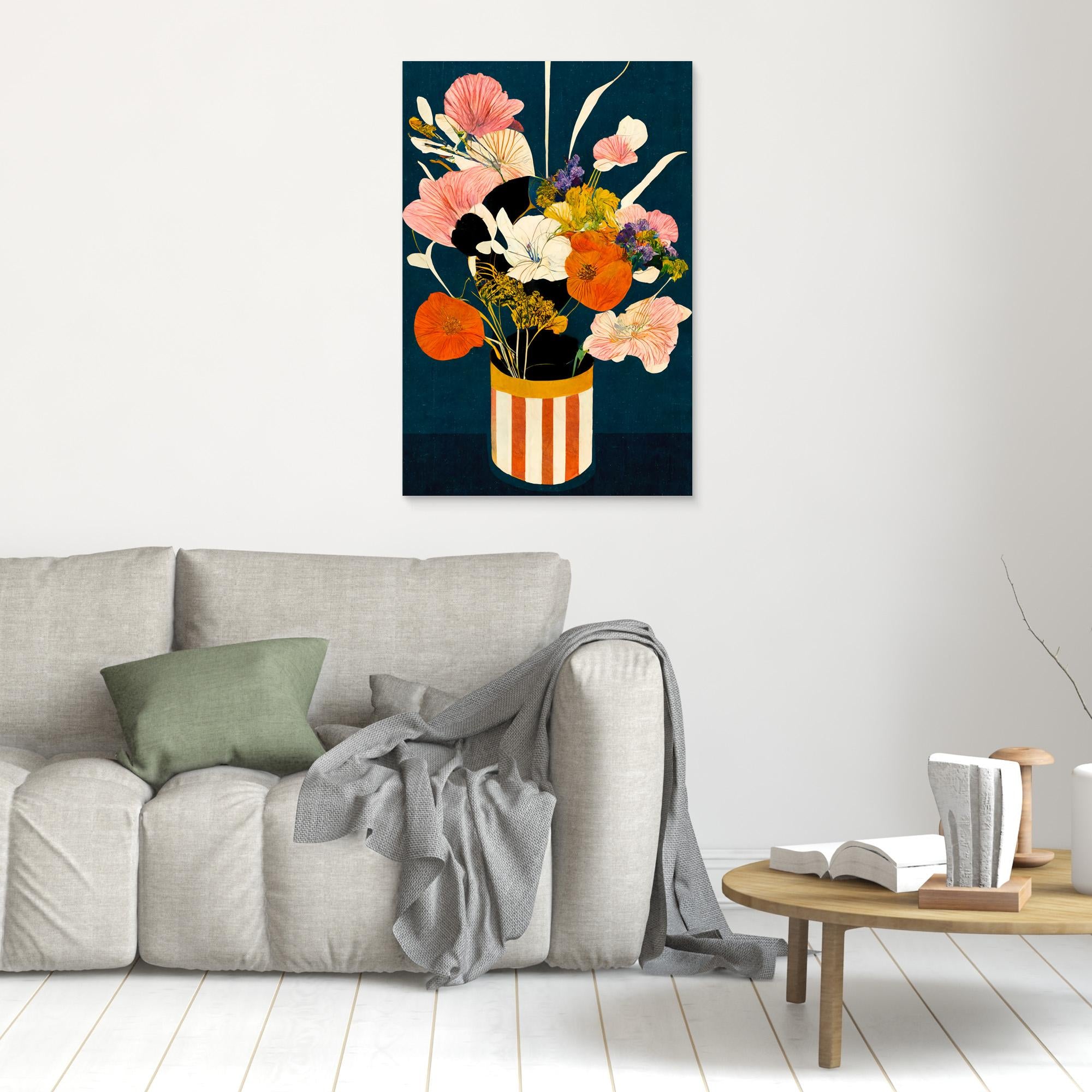 Dark Floral Bouquet Canvas Print | Modern Boho Living Room Art - Framed Pop Art
