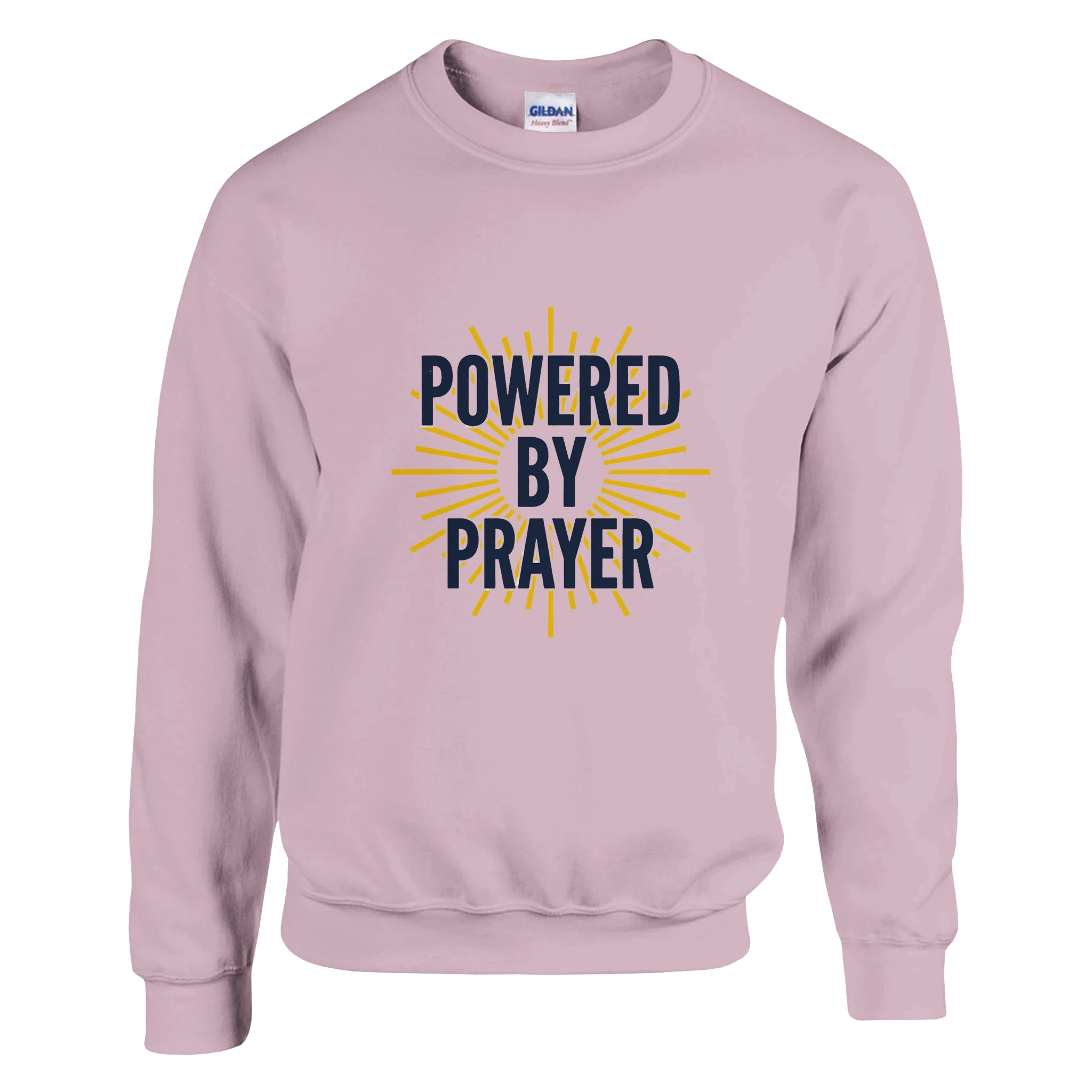 Powered by Prayer White Sweatshirt | Gildan® 18000 - Framed Pop Art