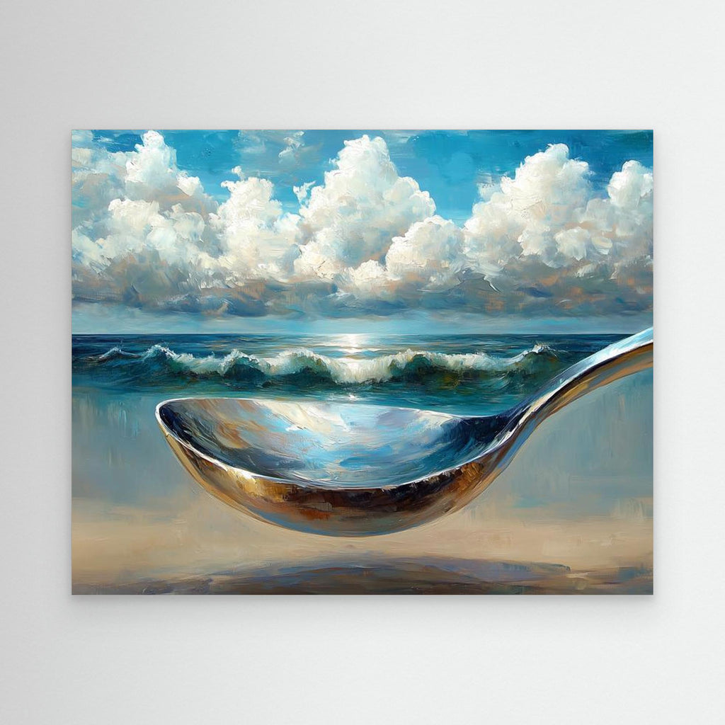 Surreal Beach Spoon Canvas Art | Modern Kitchen Wall Decor - Framed Pop Art