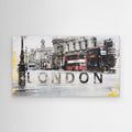 London Cityscape Red Bus Canvas Art - Framed Pop Art