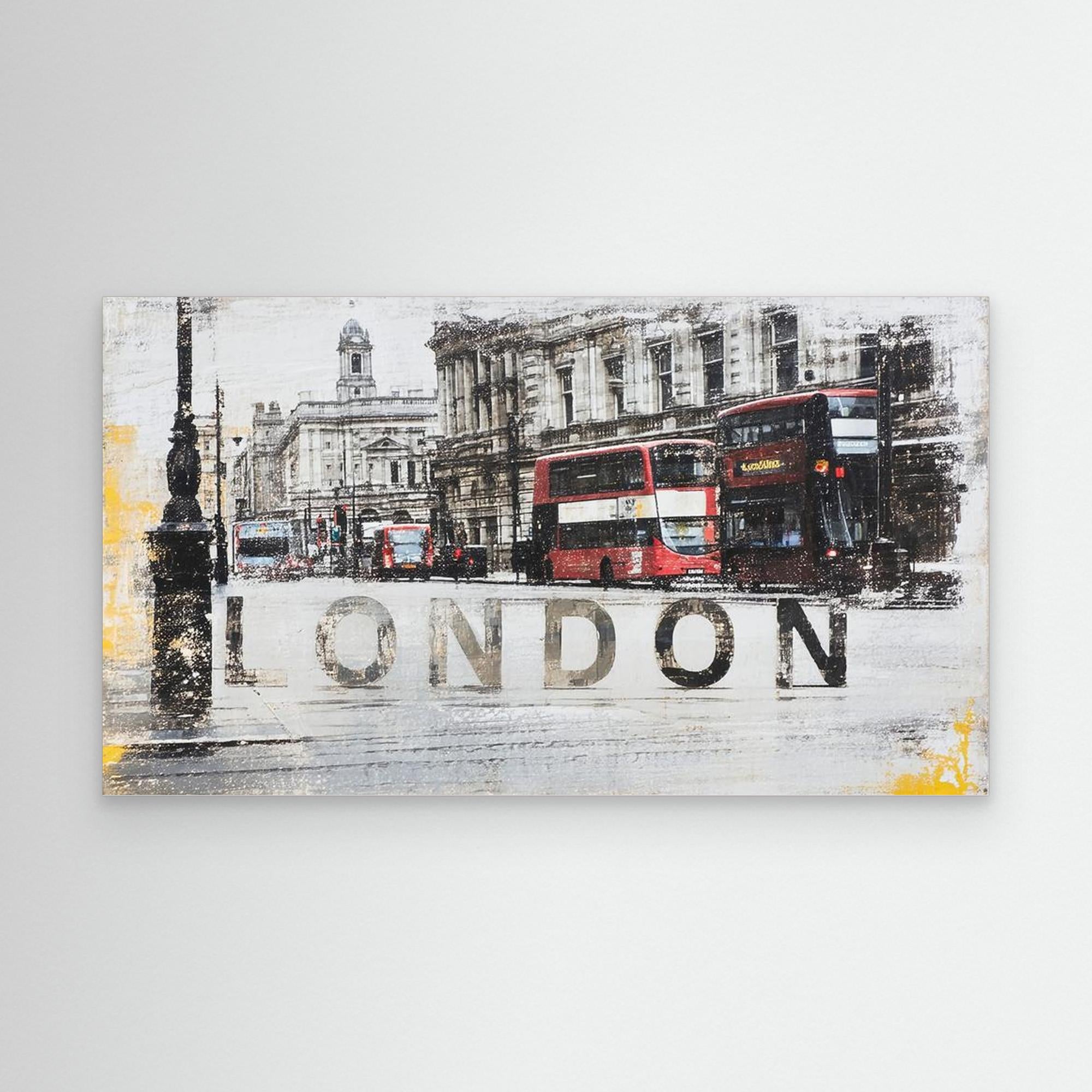 London Cityscape Red Bus Canvas Art