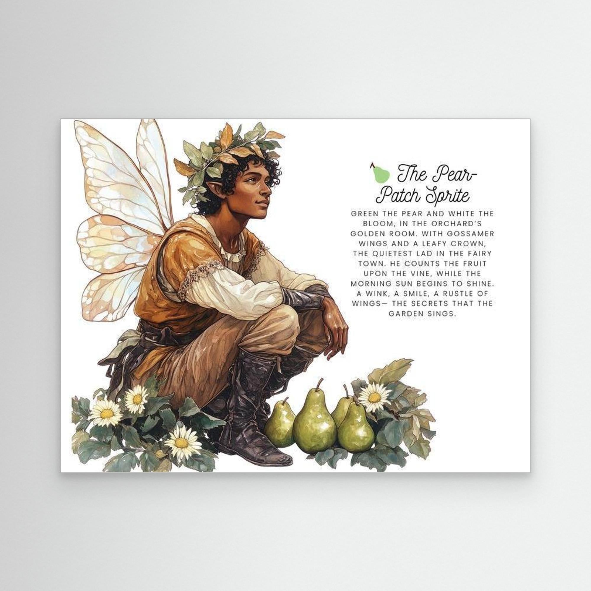 The Pear-Patch Sprite | Whimsical Fairy Canvas Wall Art - Framed Pop Art