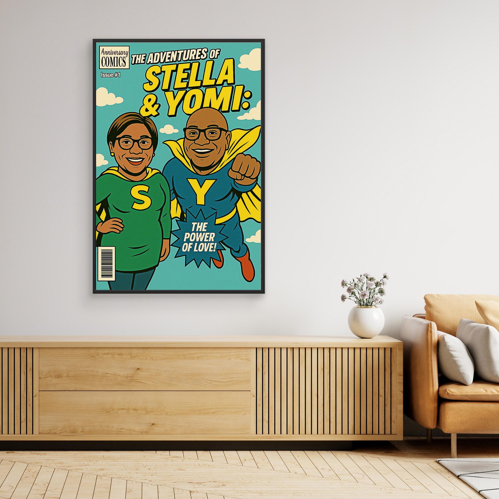 Custom Couple Superhero Comic Portrait | Personalised Wall Art