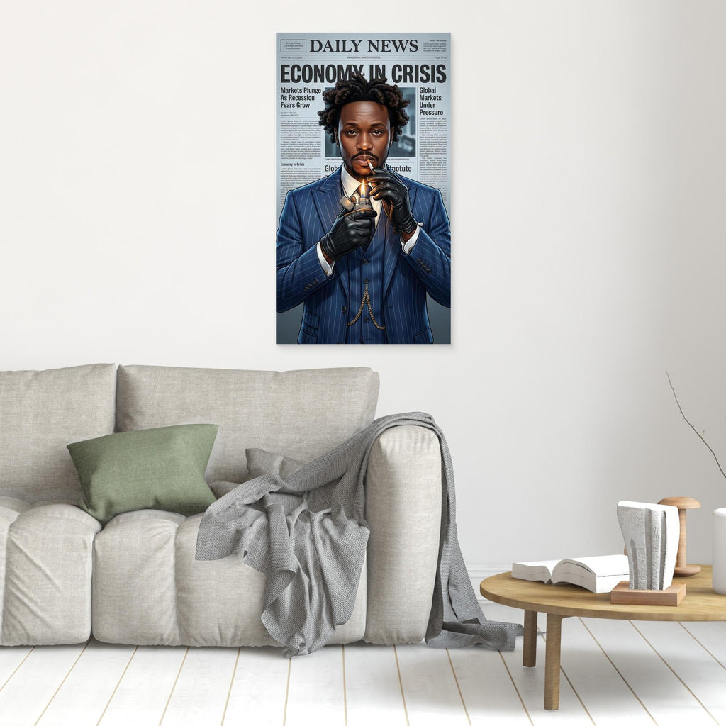 Financial Mastermind Newspaper Art | Framed Noir Canvas - Framed Pop Art