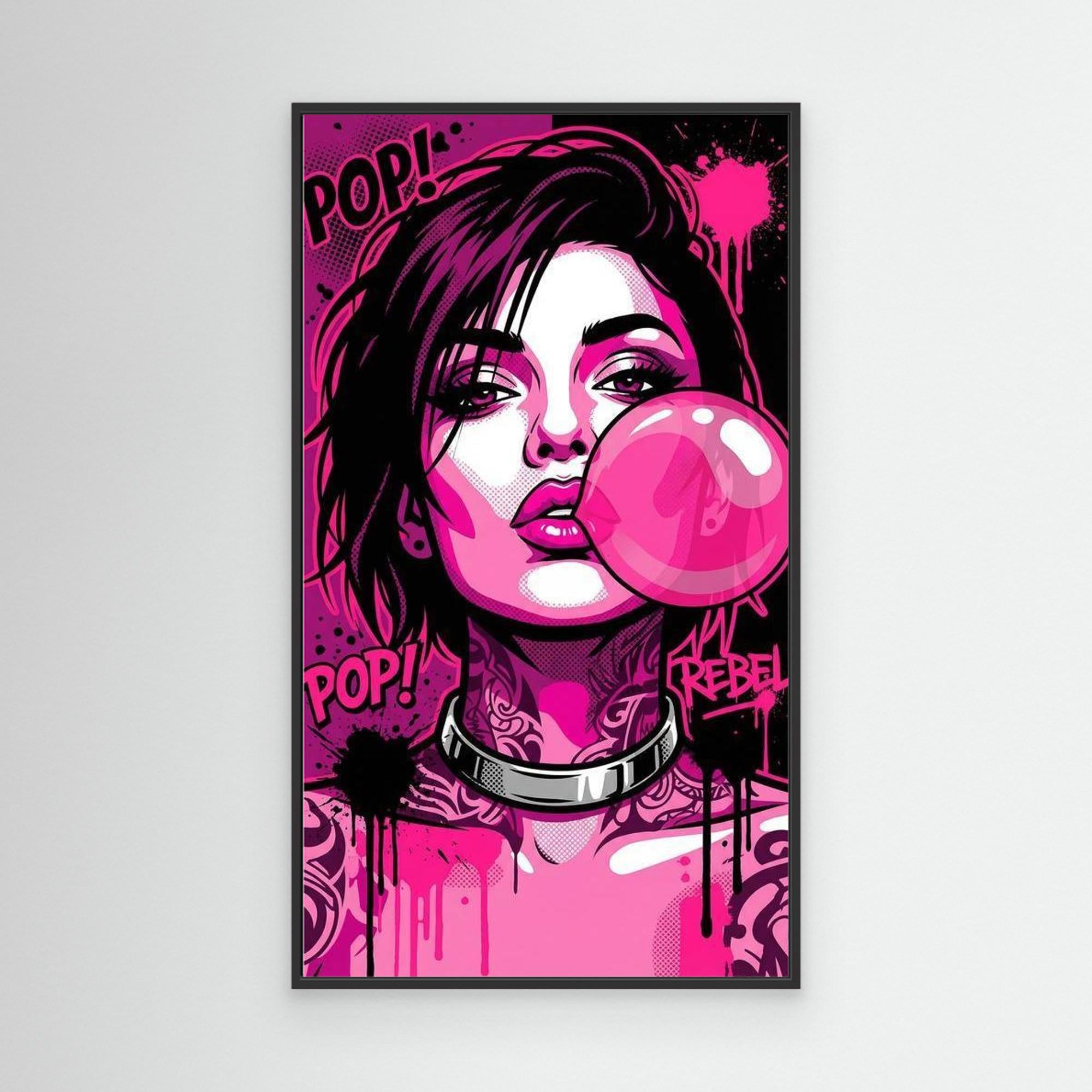 Pink Pop Art Rebel Woman Canvas Print | Modern Wall Art - Framed Pop Art