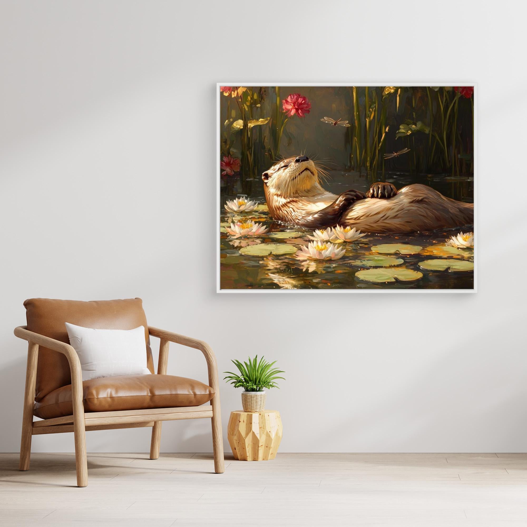 Otter Nursery Wall Art Canvas Print | Lily Pond Decor - Framed Pop Art