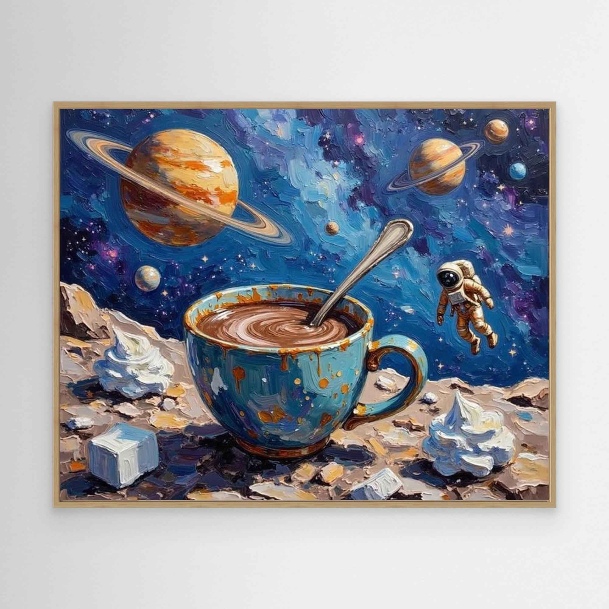 Cosmic Coffee Impressionist Space Canvas Art | UK Made - Framed Pop Art