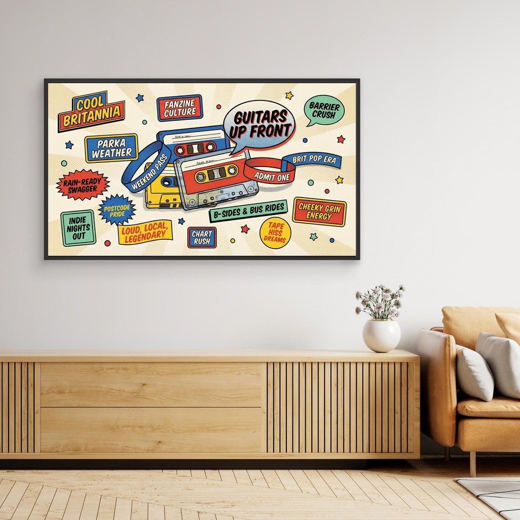Britpop Cassette Wall Art – Cool Britannia Canvas - Framed Pop Art