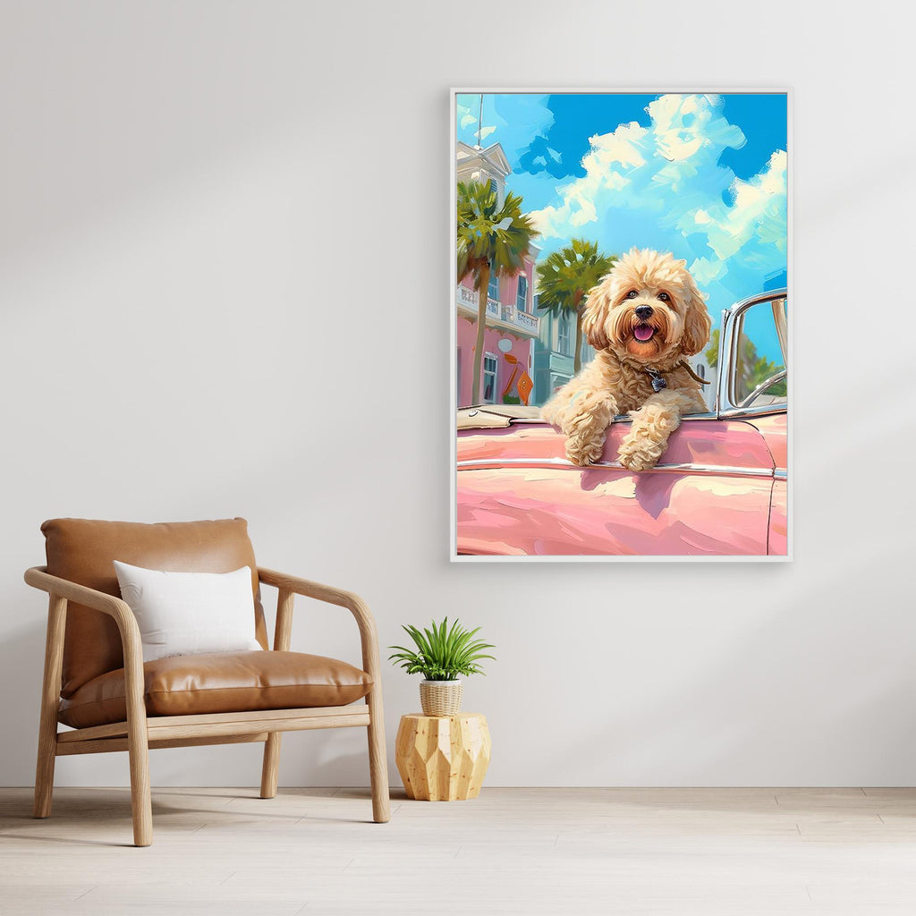 Retro Dog Wall Art Print for Coastal Living Room Decor - Framed Pop Art