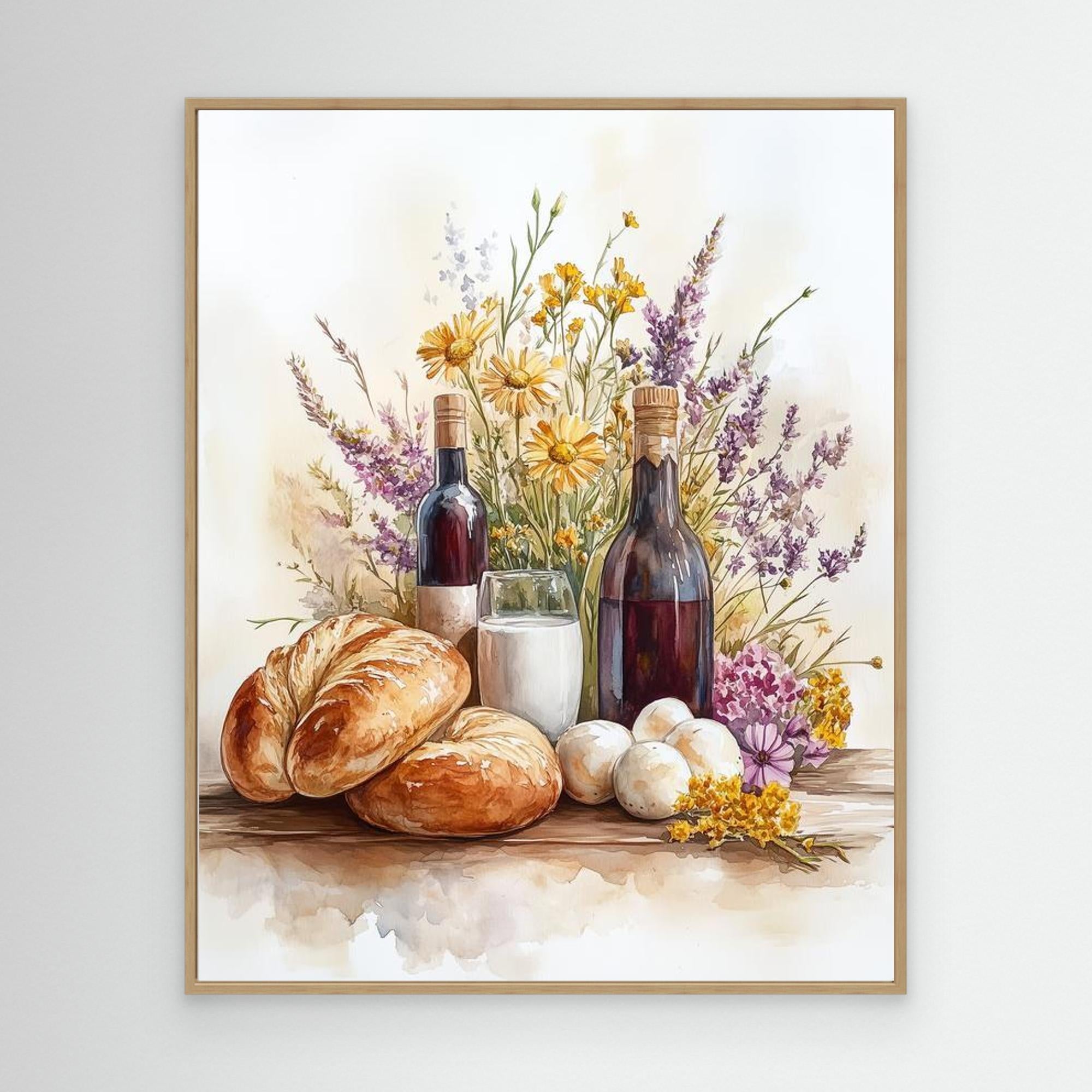 Rustic Kitchen Still Life Watercolour Wall Art | Framed Canvas