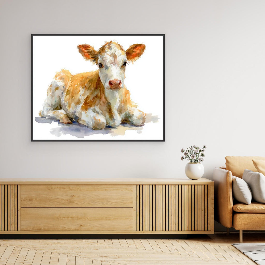 Cute Baby Calf Nursery Wall Art | Farmhouse Animal Decor - Framed Pop Art