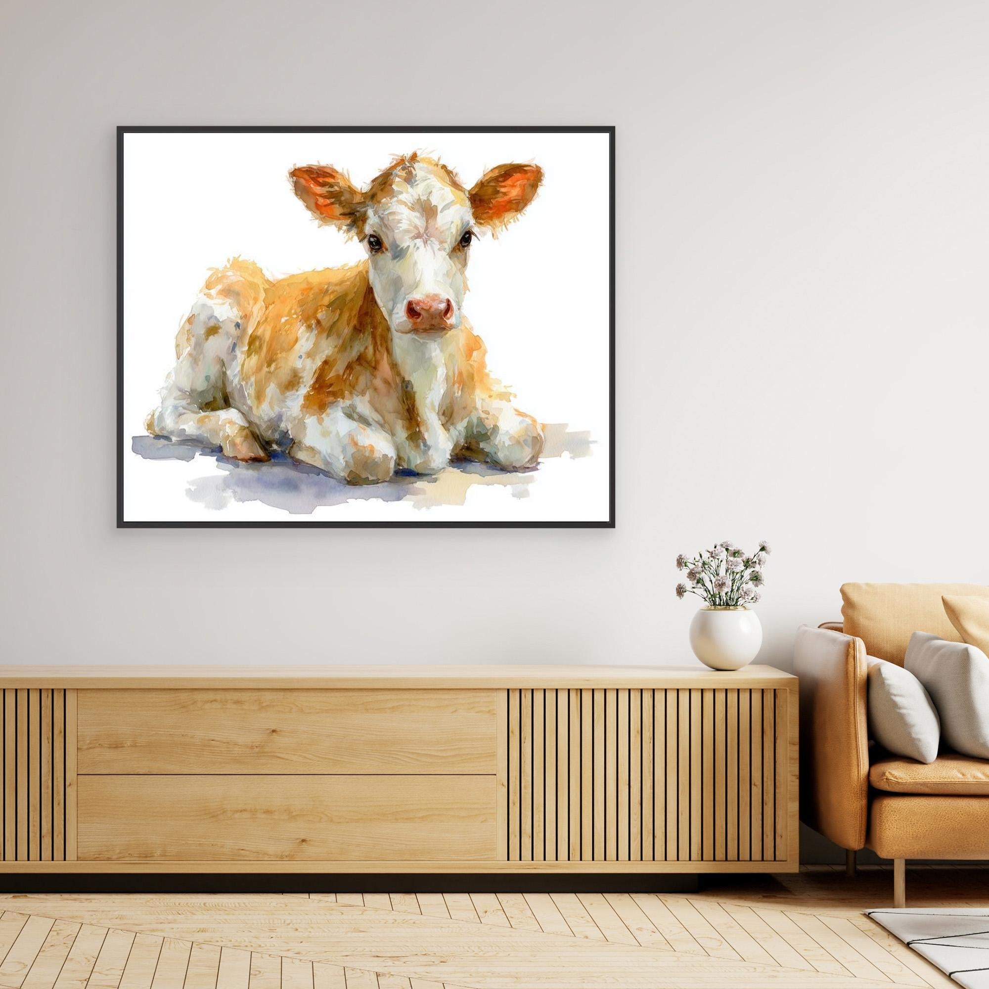 Cute Baby Calf Nursery Wall Art | Farmhouse Animal Decor - Framed Pop Art