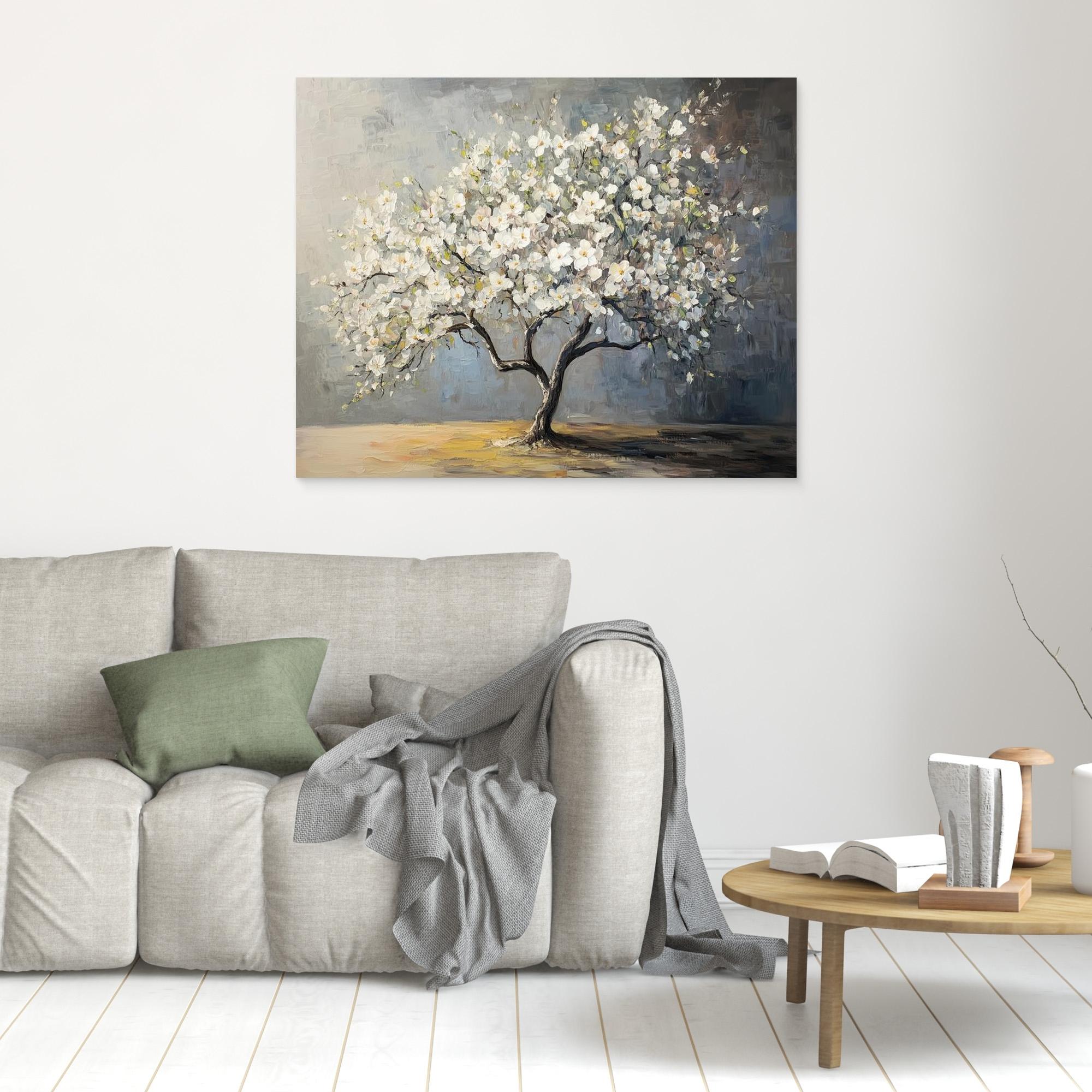 White Blossom Tree Canvas Art | Framed Floral Wall Decor