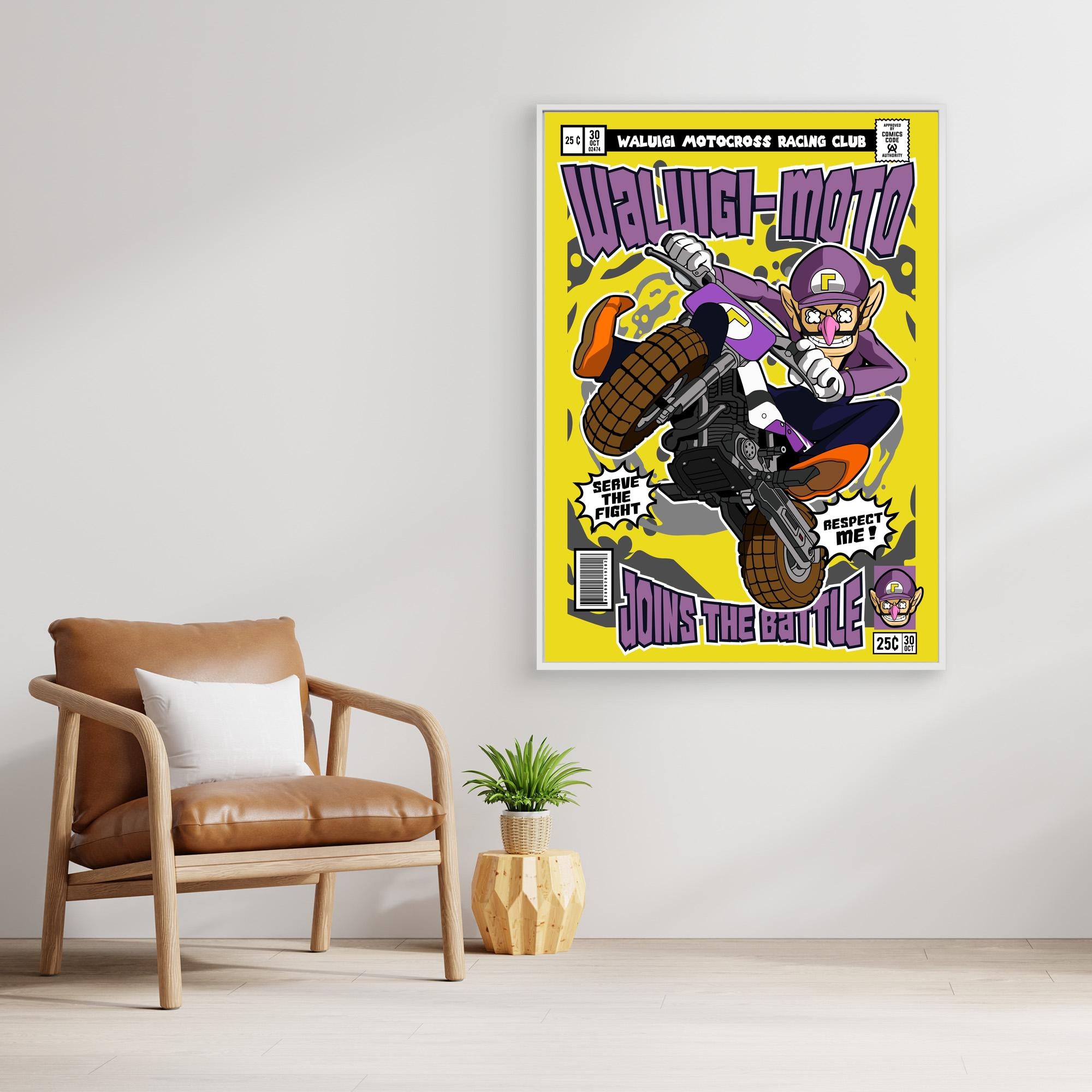 Waluigi Motocross Comic Poster | Gaming Room Wall Art - Framed Pop Art