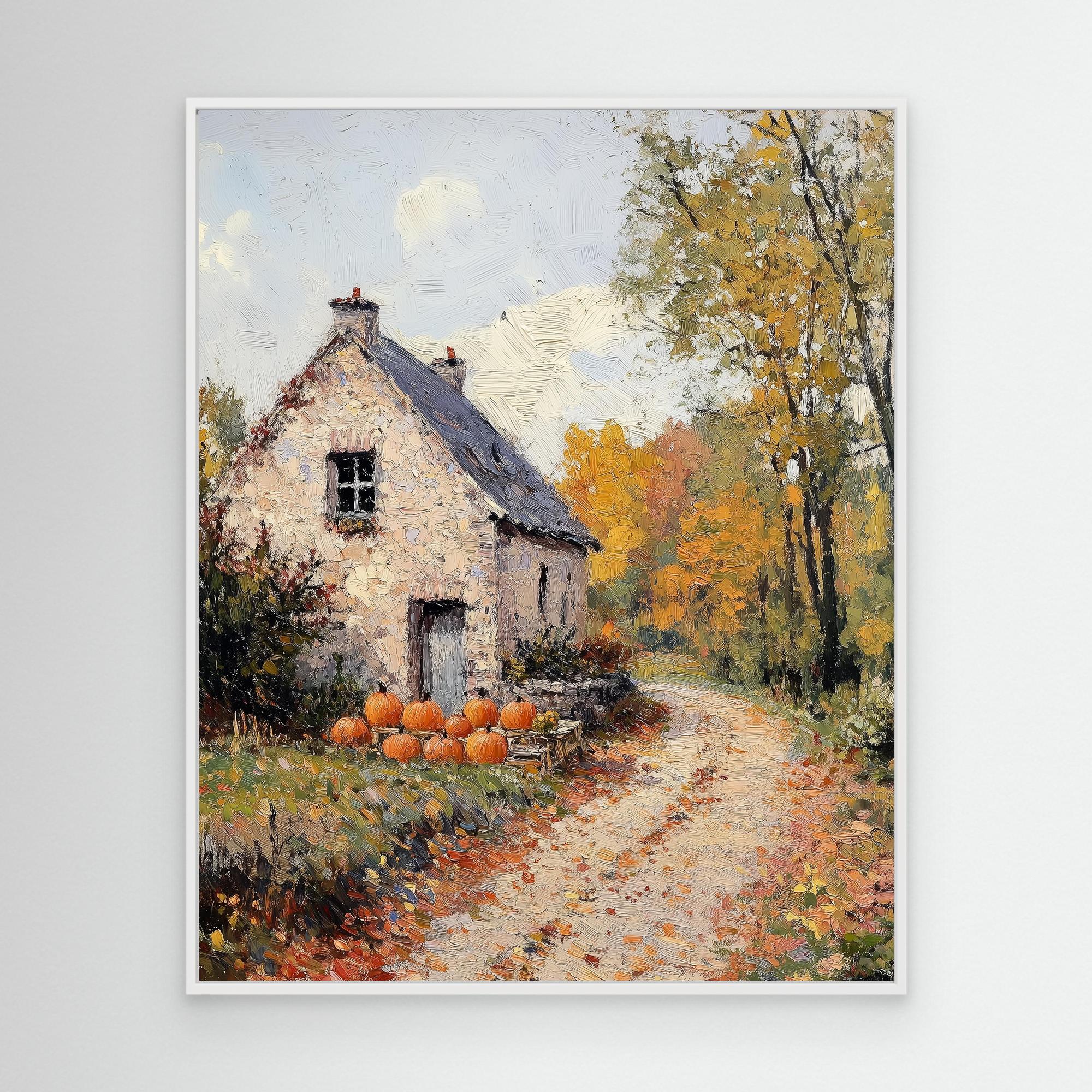 Hallway Autumn Cottage Pumpkin Canvas Wall Art Print - Framed Pop Art