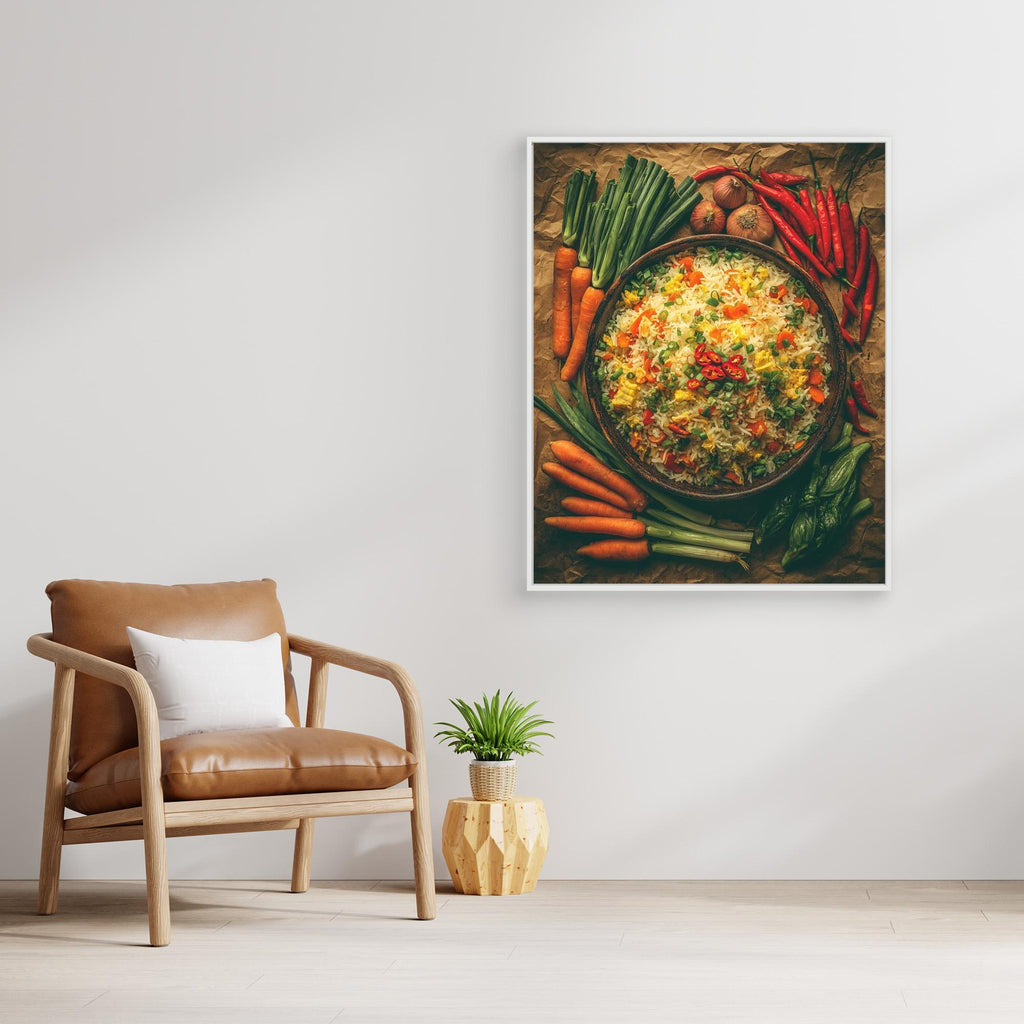 Spicy Vegetable Fried Rice Rustic Kitchen Wall Art - Framed Pop Art