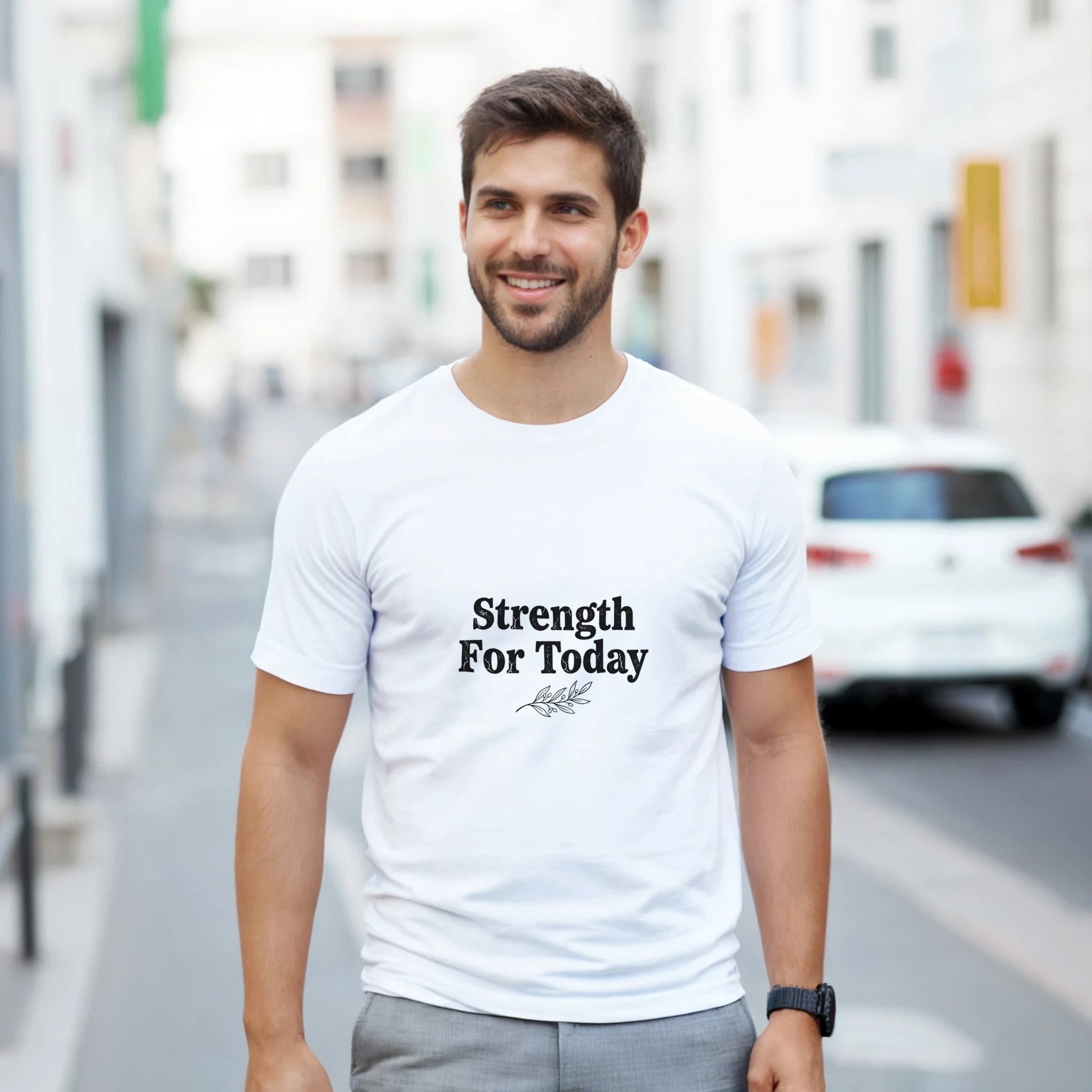 Strength For Today White Cotton T-Shirt | Gildan® 5000 - Framed Pop Art
