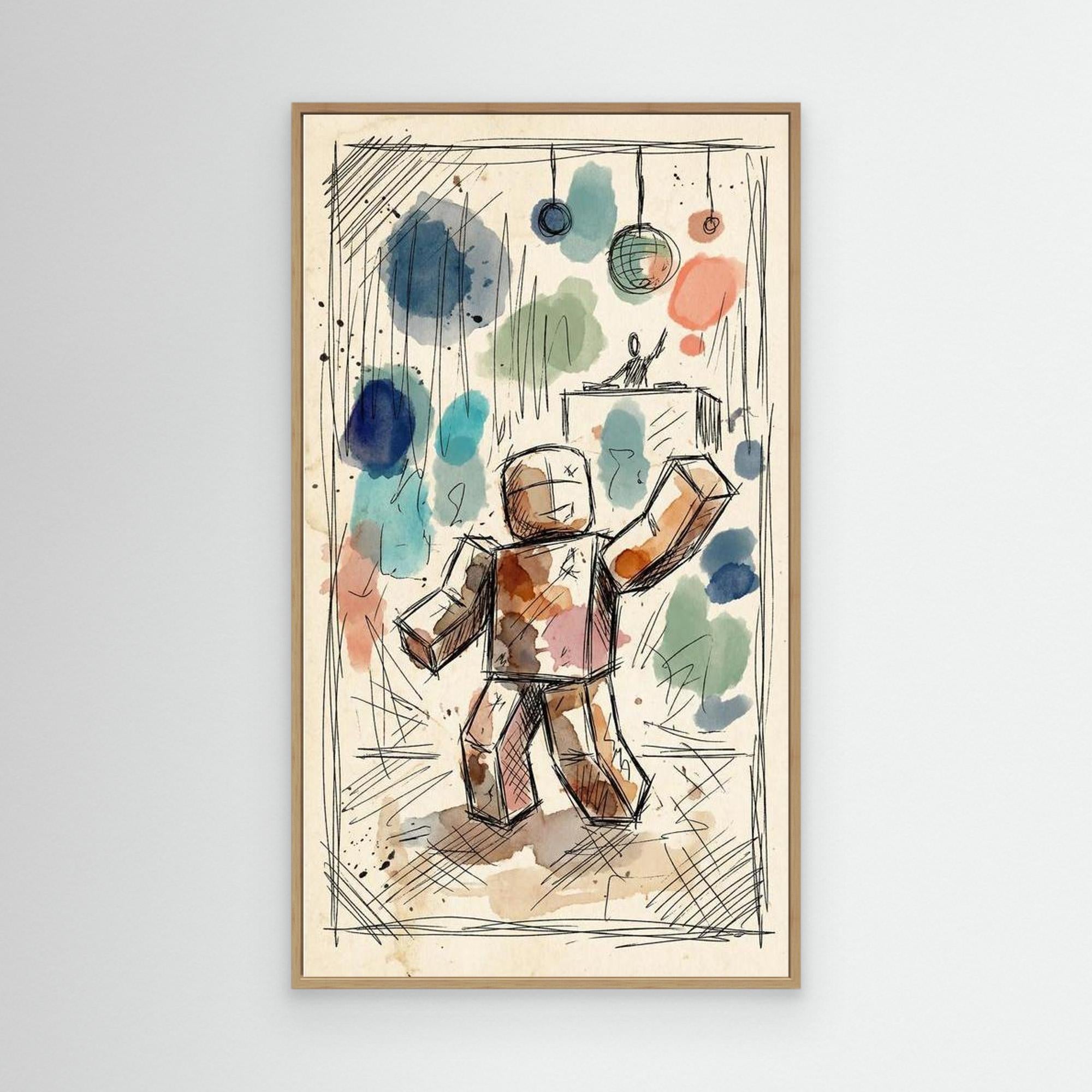Roblox DJ Party Art | Block Character Canvas Wall Art - Framed Pop Art