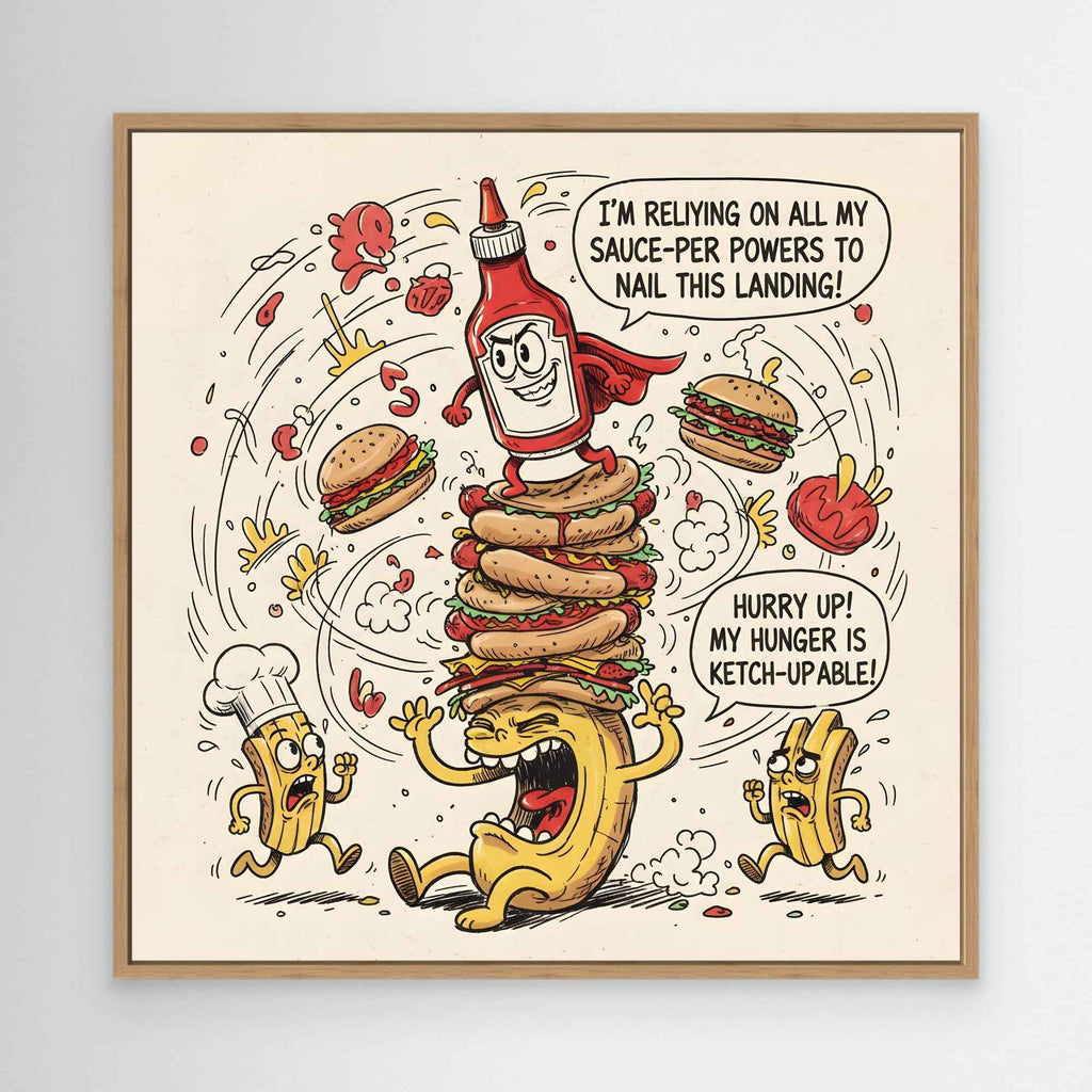 Funny Ketchup Burger Canvas Wall Art - Framed Pop Art