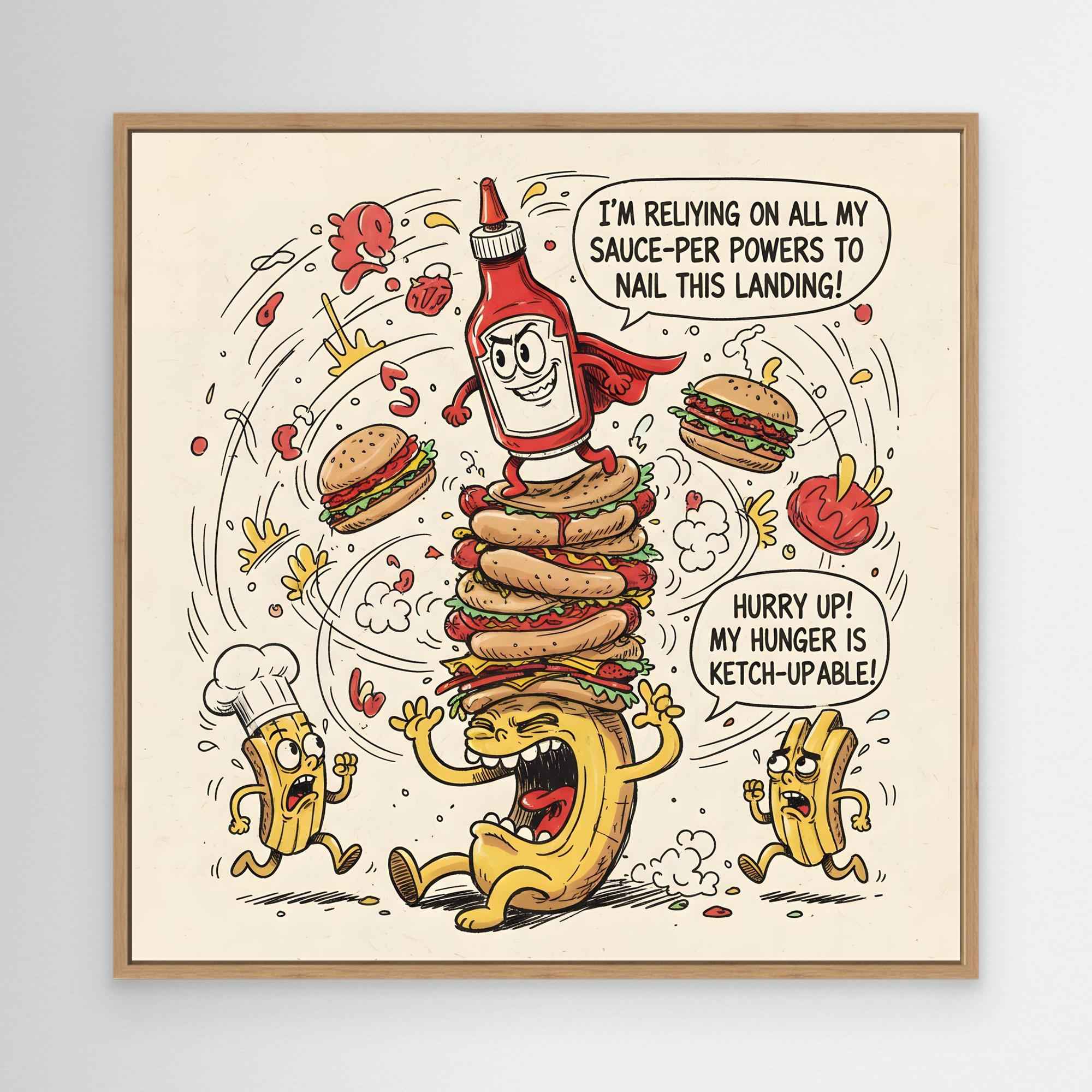 Funny Ketchup Burger Canvas Wall Art - Framed Pop Art