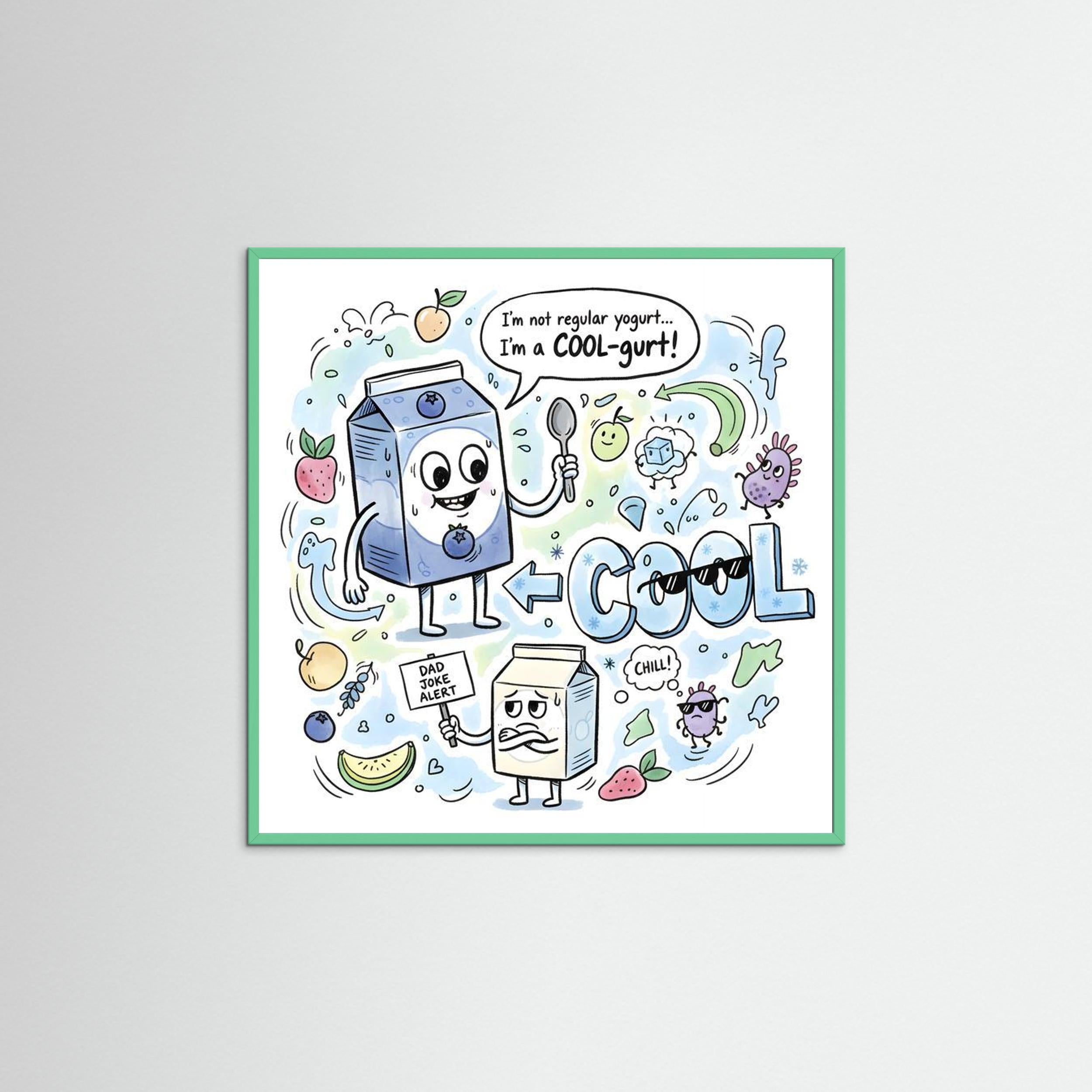 Cool-gurt Funny Dad Joke Wall Art | Framed Matte Art Print - Framed Pop Art