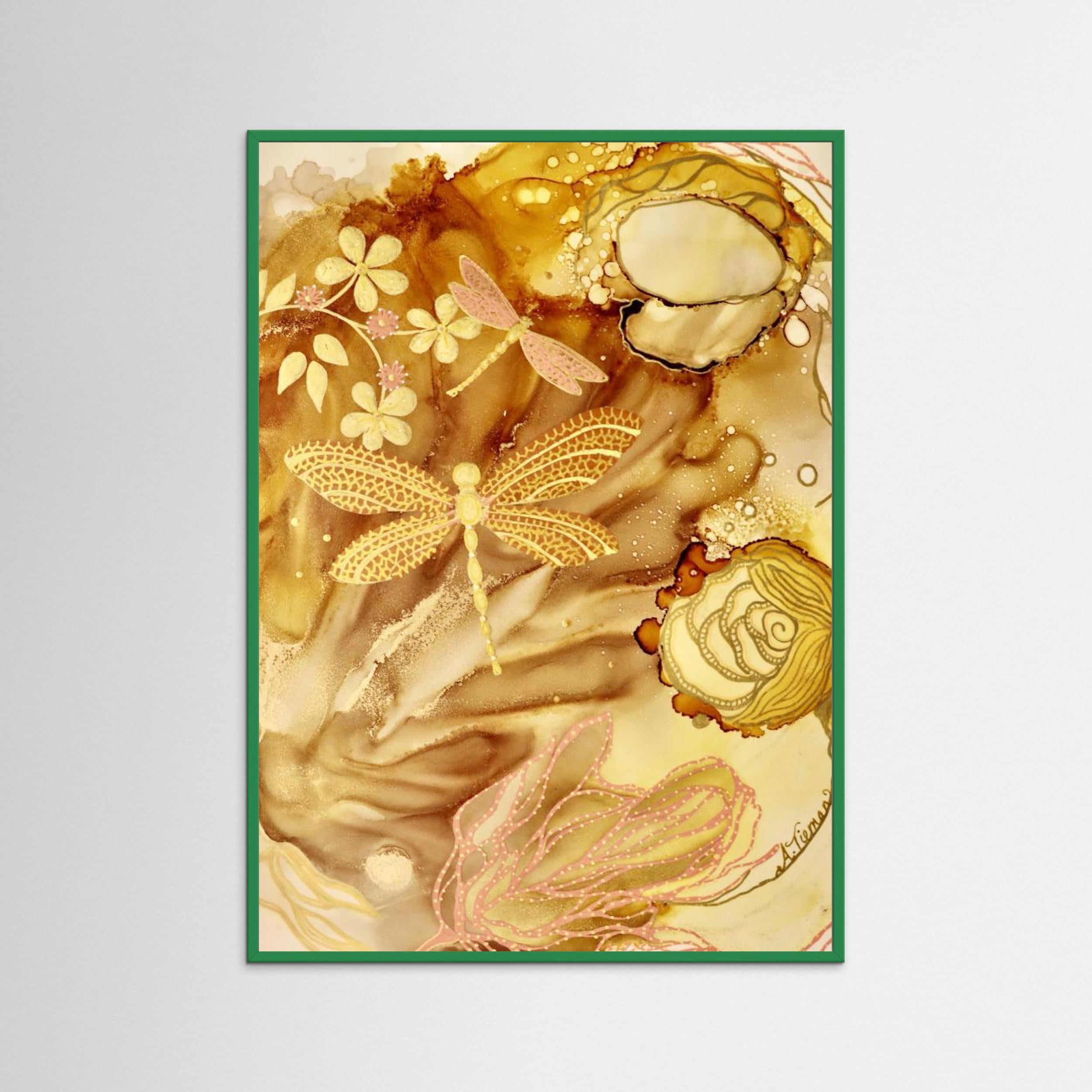 Golden Dragonflies by Amy Tieman | Boho Luxe Wall Art - Framed Pop Art