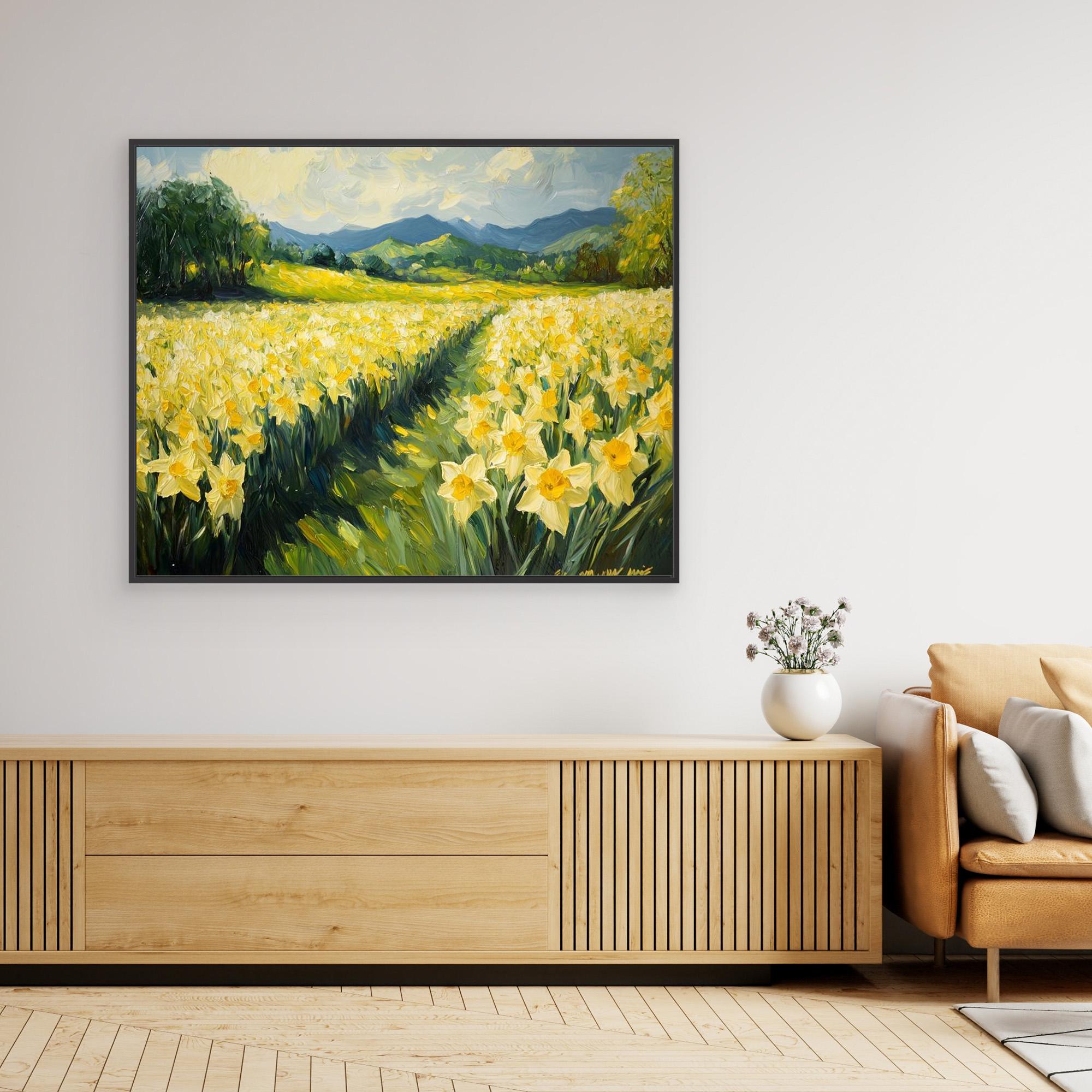 Daffodil Field Canvas Wall Art for Living Room Decor