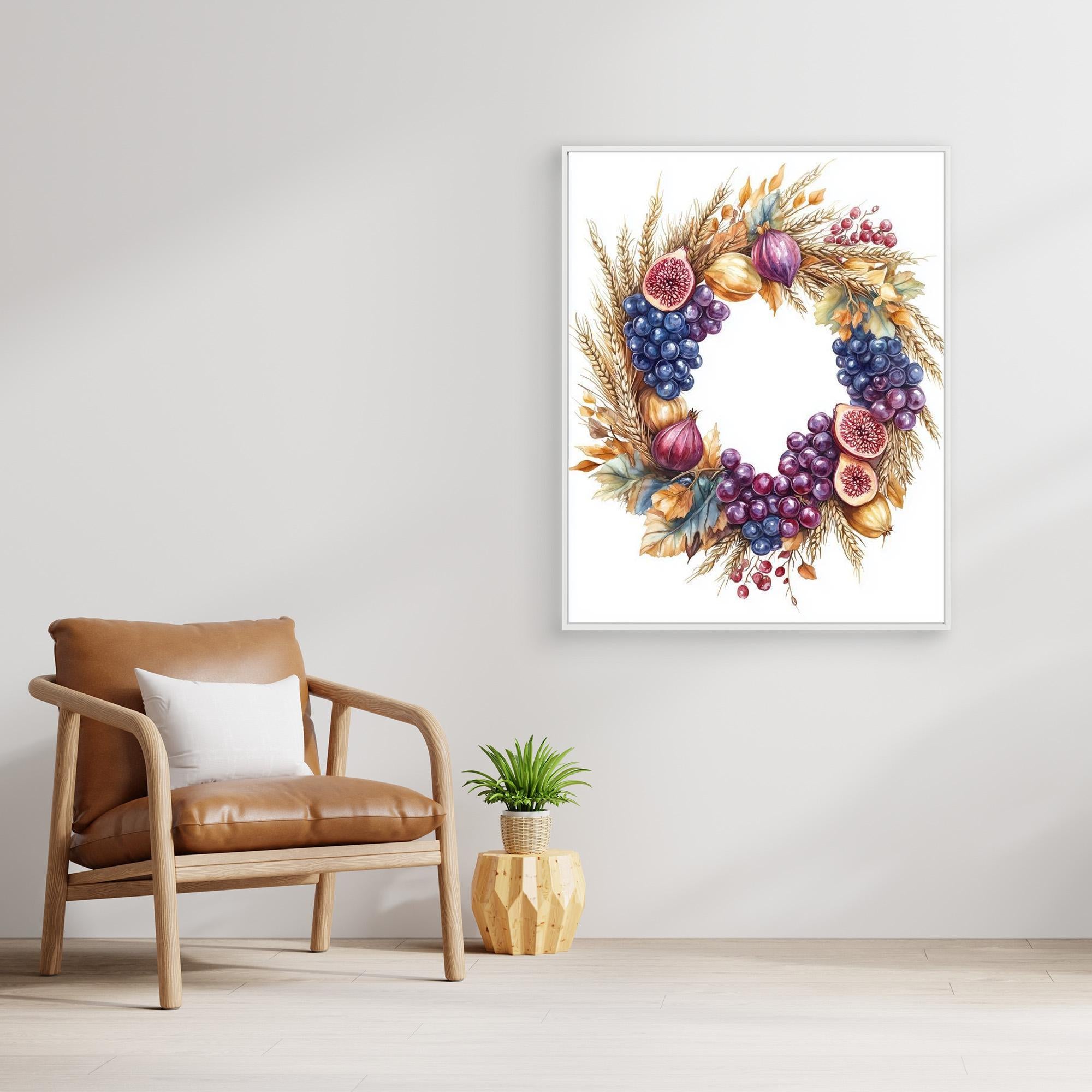 Autumn Harvest Wreath Art Print | Fig & Grape Wall Decor