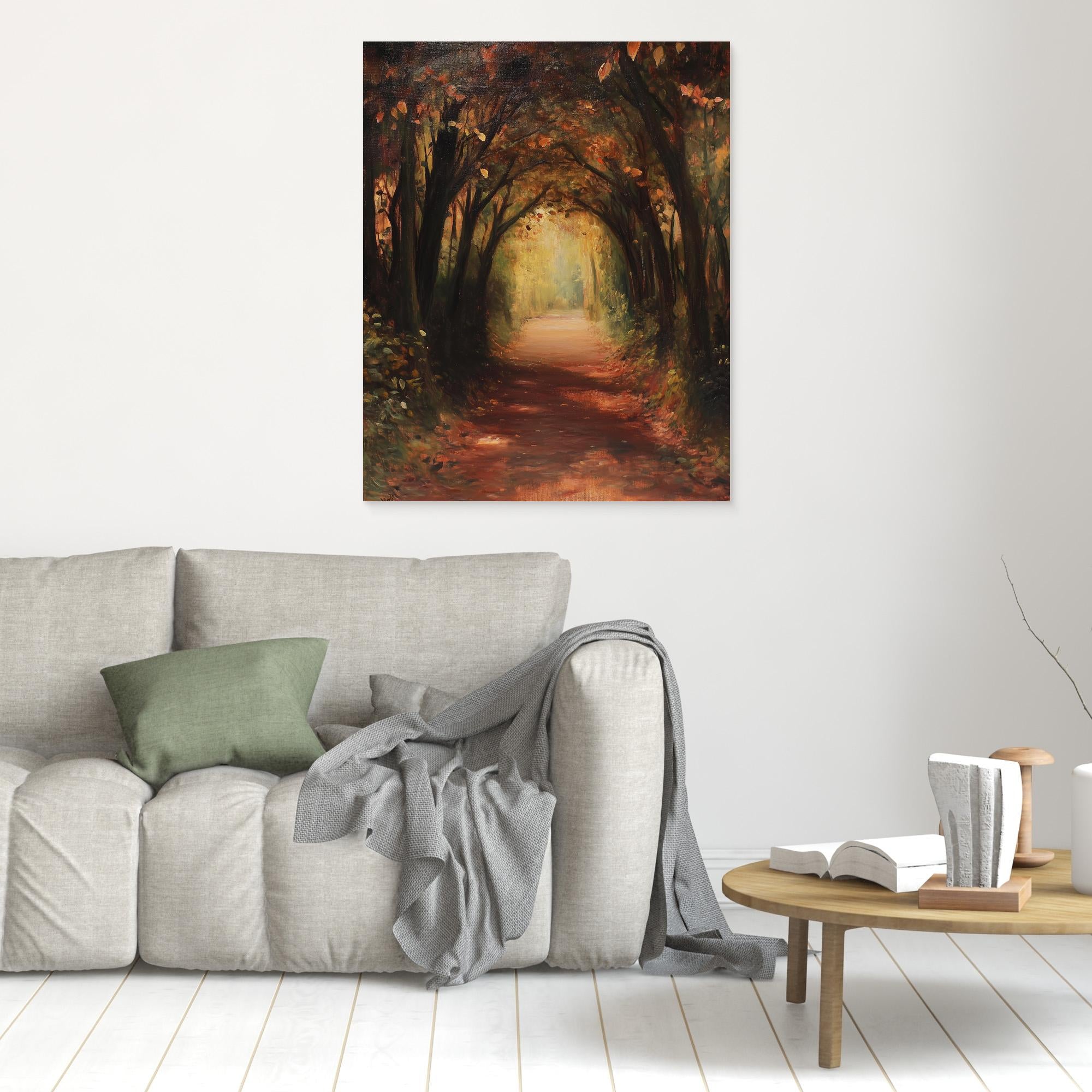 Hallway Autumn Woodland Path Canvas Wall Art Print - Framed Pop Art