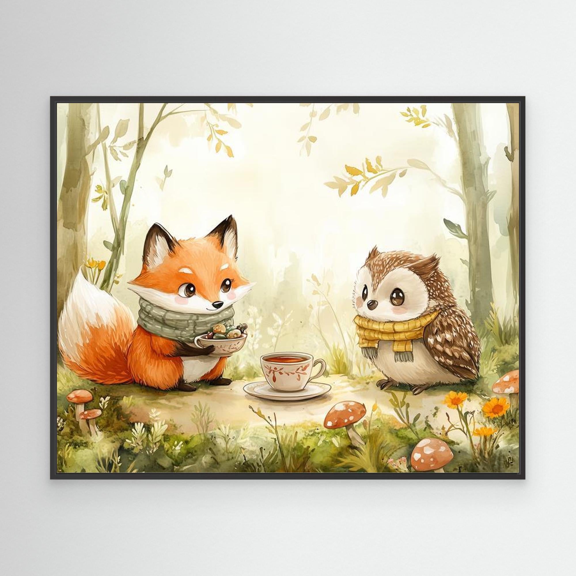 Fox and Owl Tea Party Woodland Wall Art | Nursery Decor
