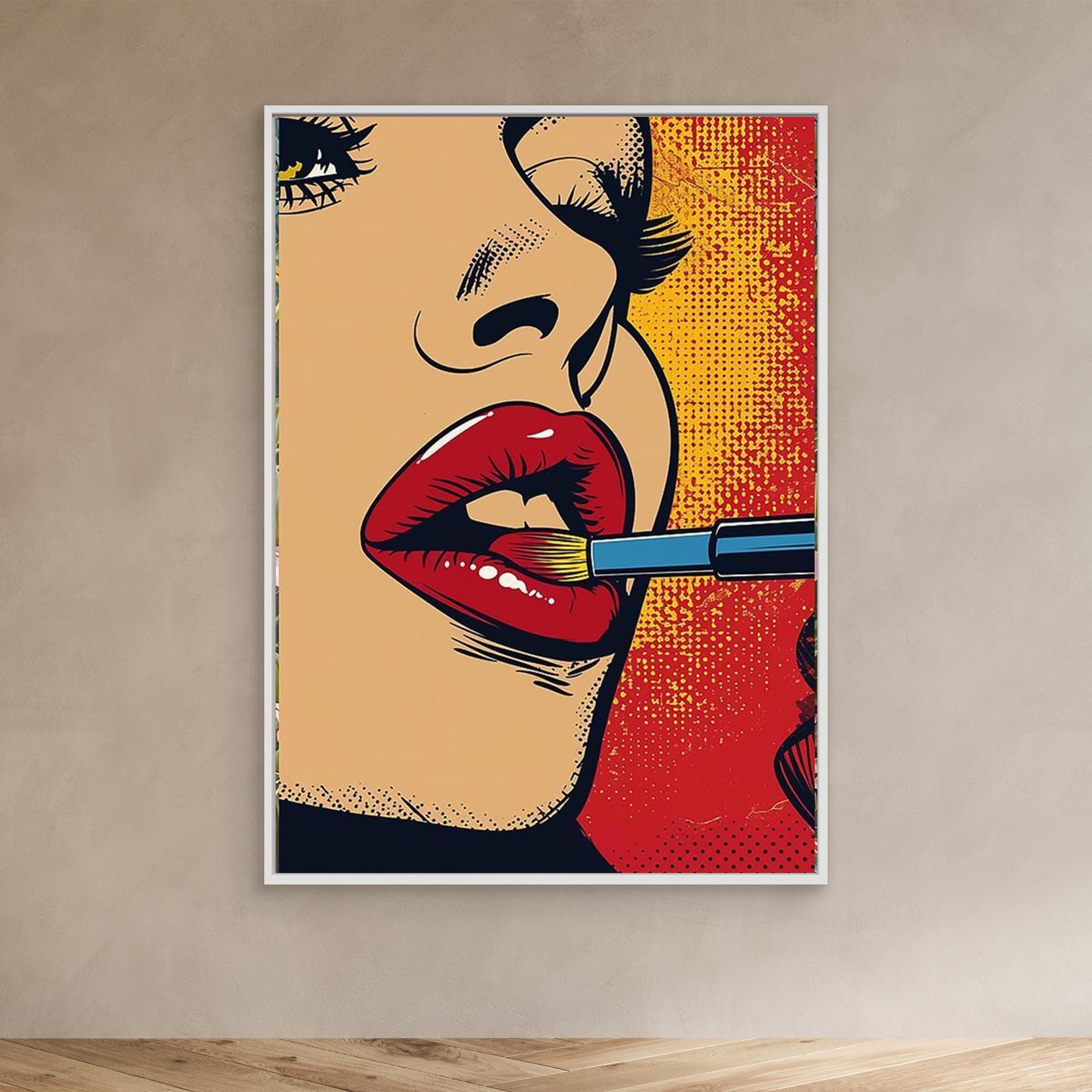 Pop Art Lipstick Wall Art Canvas for Beauty Salon Decor - Framed Pop Art