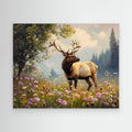 Majestic Elk in Wildflower Meadow Canvas Wall Art - Framed Pop Art
