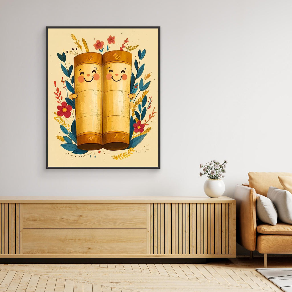 Cute Happy Scrolls Art Print | Whimsical Nursery Wall Decor - Framed Pop Art