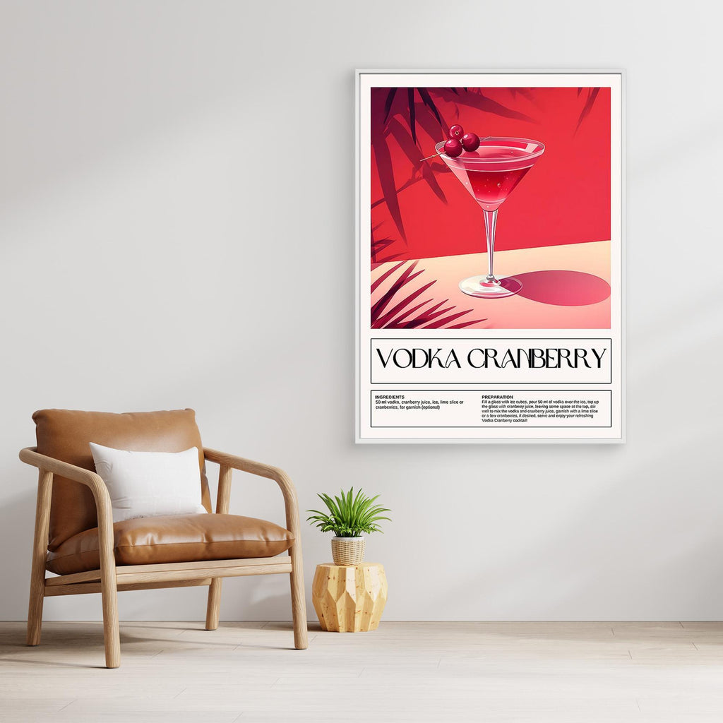 Vodka Cranberry Cocktail Recipe Wall Art for Home Bar Decor - Framed Pop Art