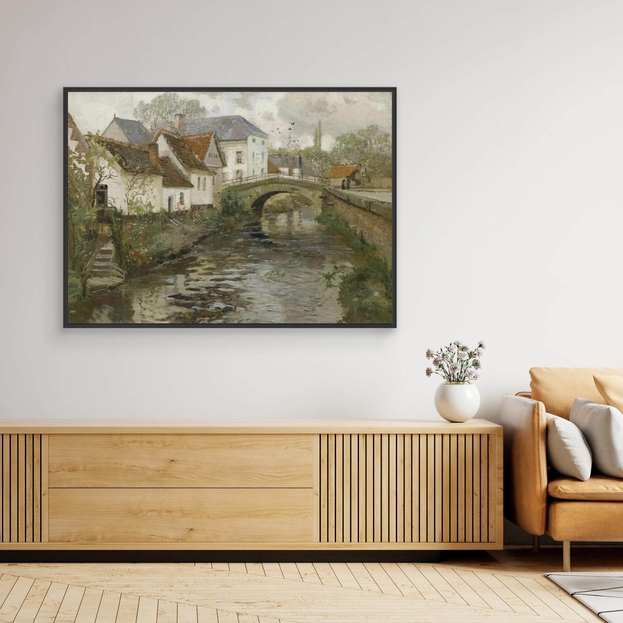 Vintage English Cottage Landscape | Rustic Farmhouse Hallway Wall Art - Framed Pop Art