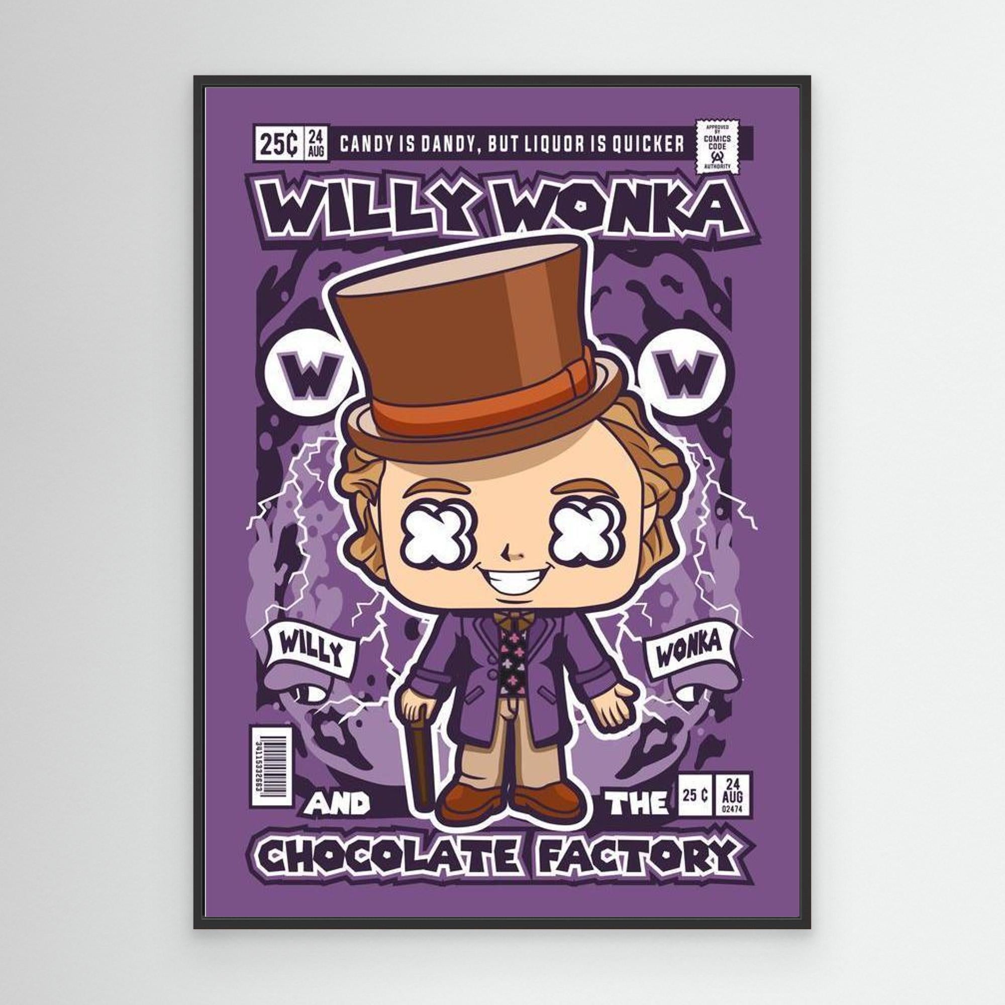 Willy Wonka Comic Pop Art Print - Retro Movie Room Decor - Framed Pop Art