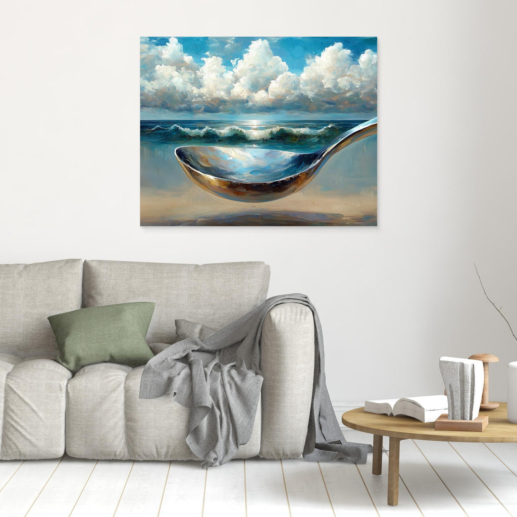 Surreal Beach Spoon Canvas Art | Modern Kitchen Wall Decor - Framed Pop Art