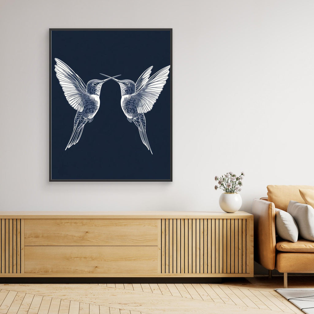 Navy Blue Hummingbird Wall Art | Modern Nature Nursery Decor - Framed Pop Art