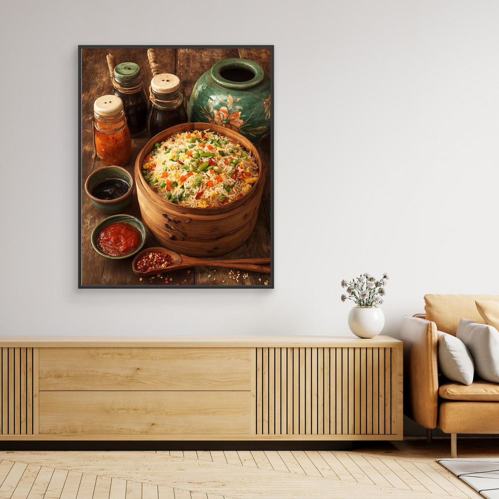 Rustic Bamboo Fried Rice Kitchen Canvas Wall Print - Framed Pop Art
