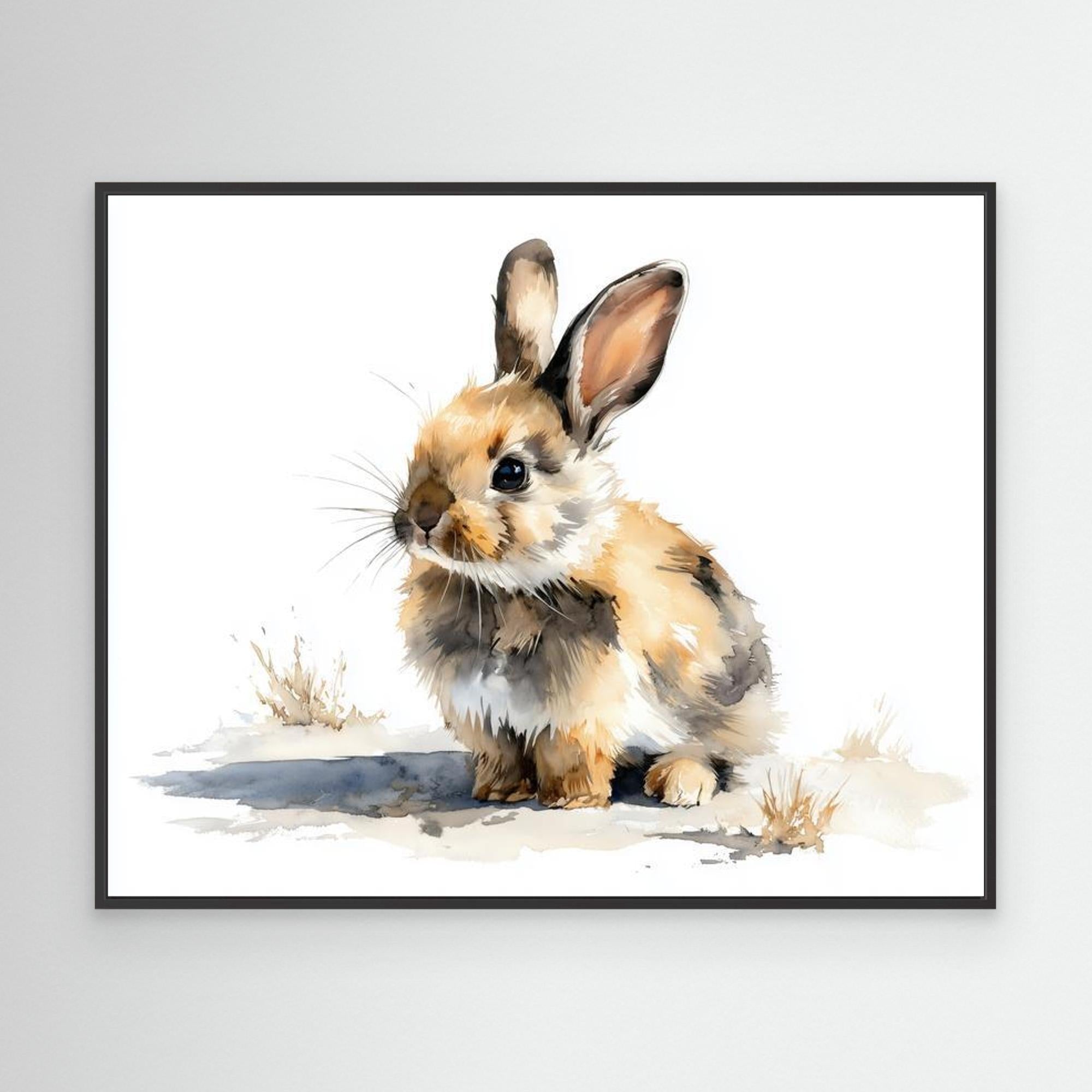 Cute Watercolor Bunny Rabbit Wall Art for Nursery Decor - Framed Pop Art