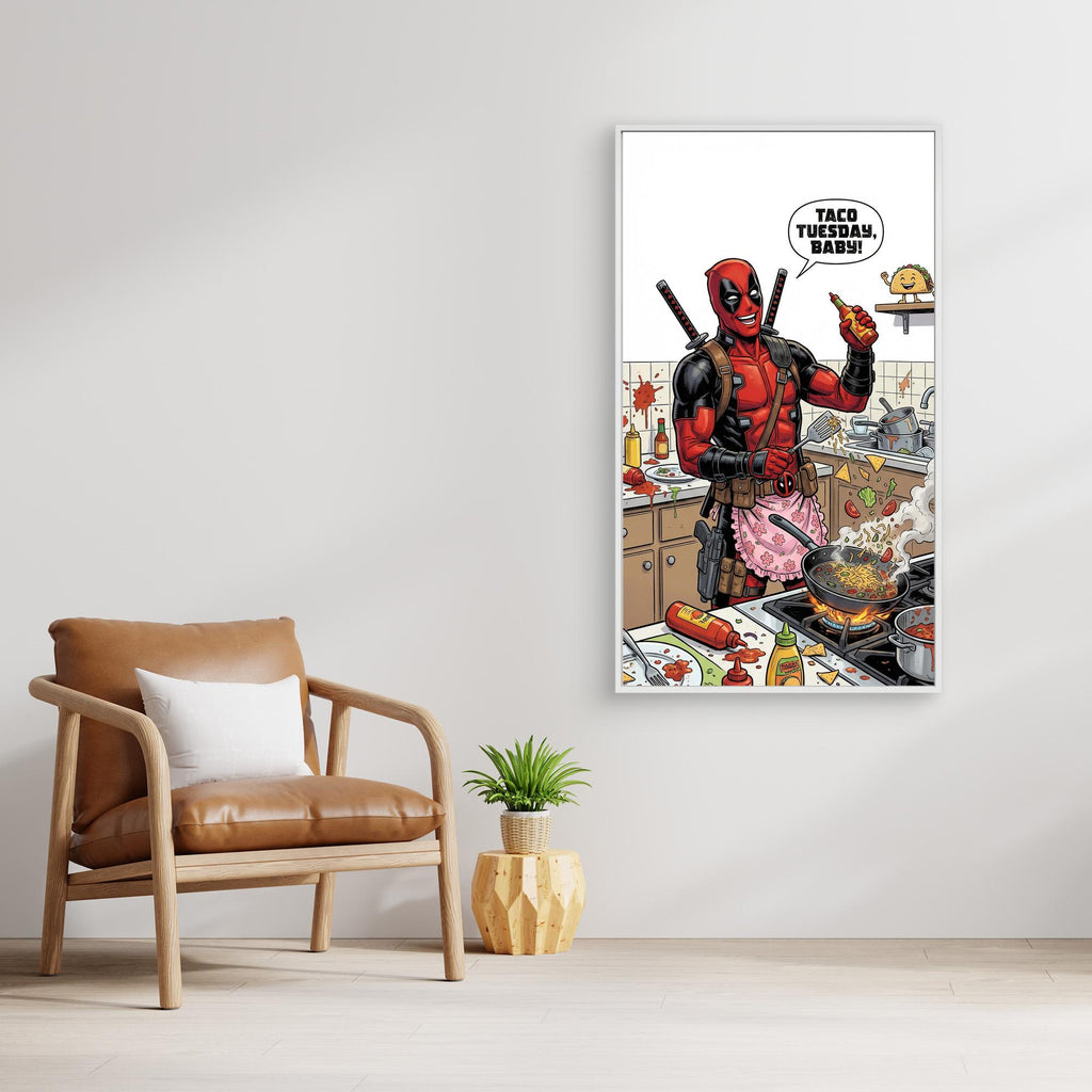 Deadpool Kitchen Wall Art Canvas – Taco Tuesday Comic Print - Framed Pop Art