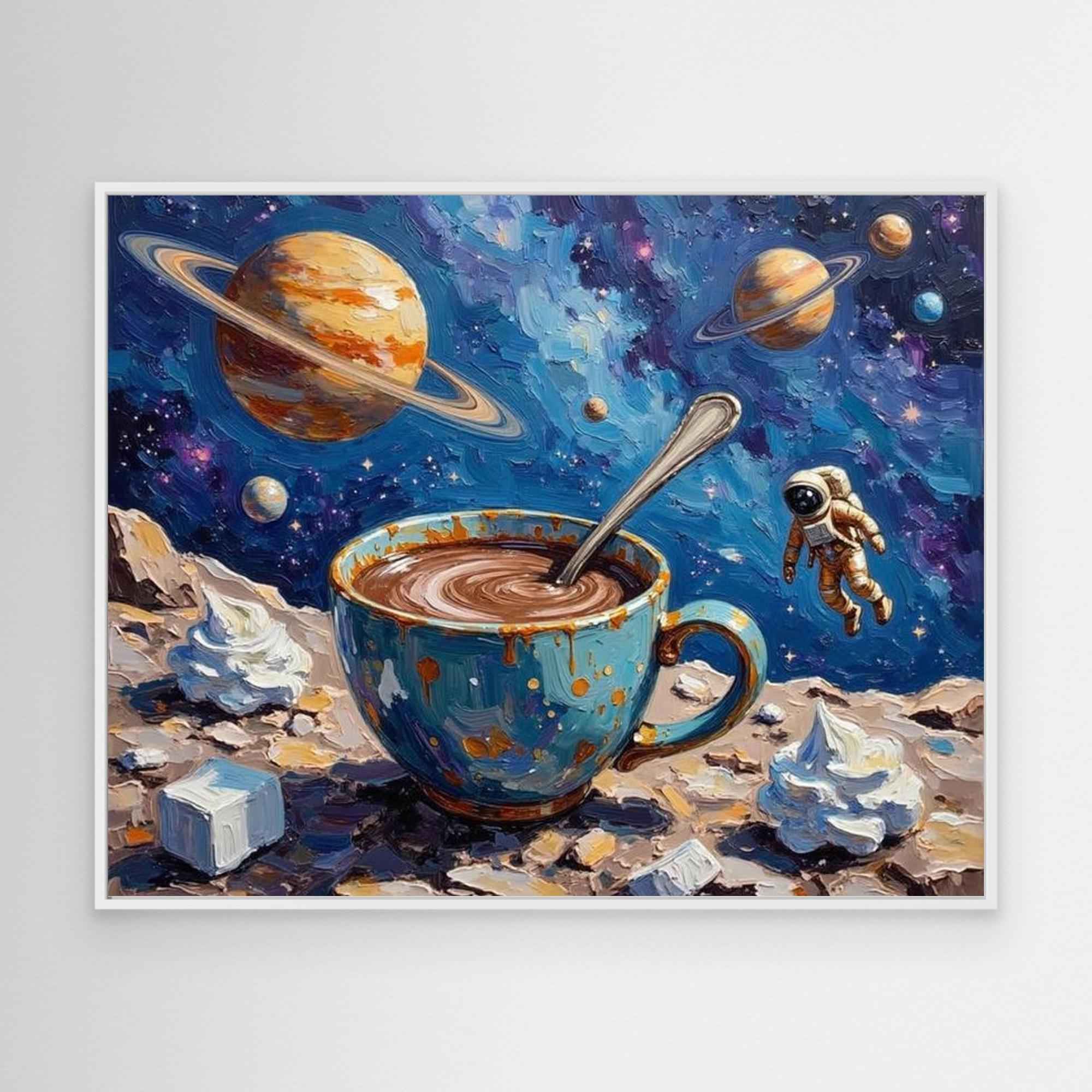 Cosmic Coffee Impressionist Space Canvas Art | UK Made - Framed Pop Art