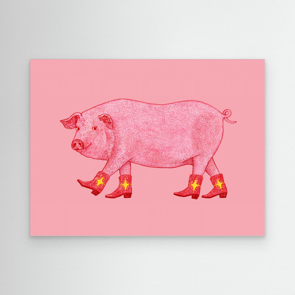 Marjorie Pink Cowgirl Pig Print | Fun Nursery Wall Art - Framed Pop Art