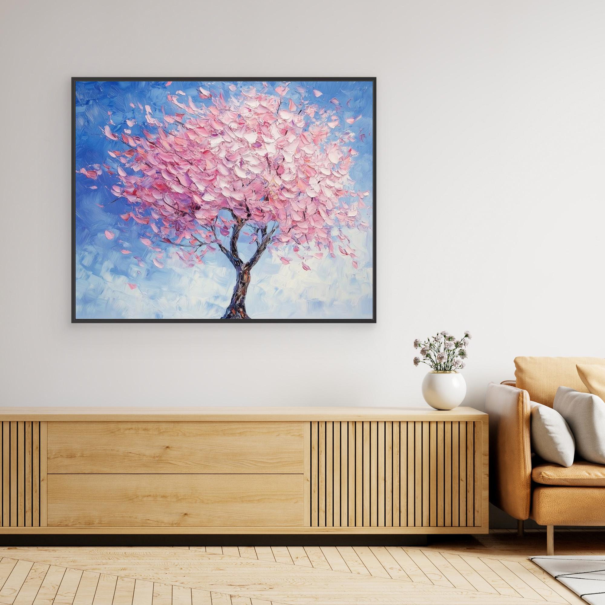 Pink Blossom Tree Canvas Wall Art for Nursery Bedroom