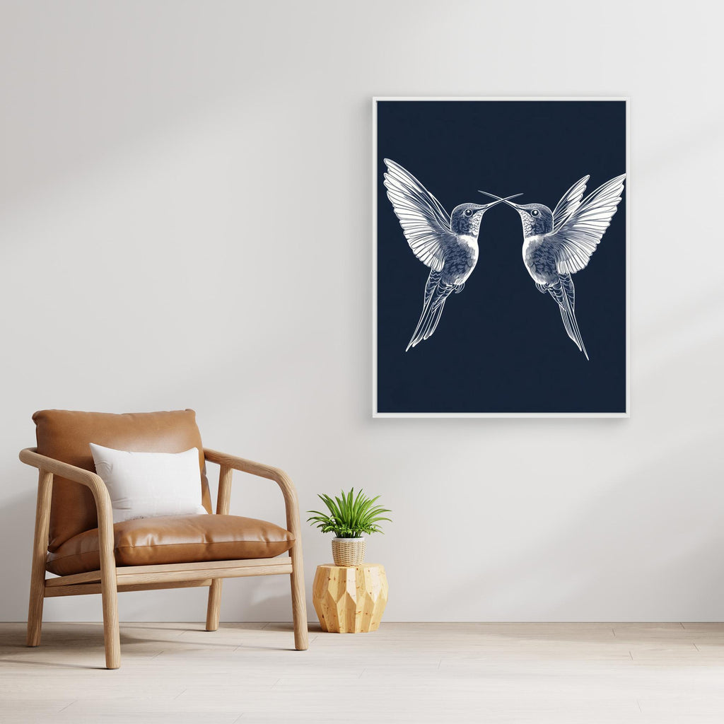 Navy Blue Hummingbird Wall Art | Modern Nature Nursery Decor - Framed Pop Art