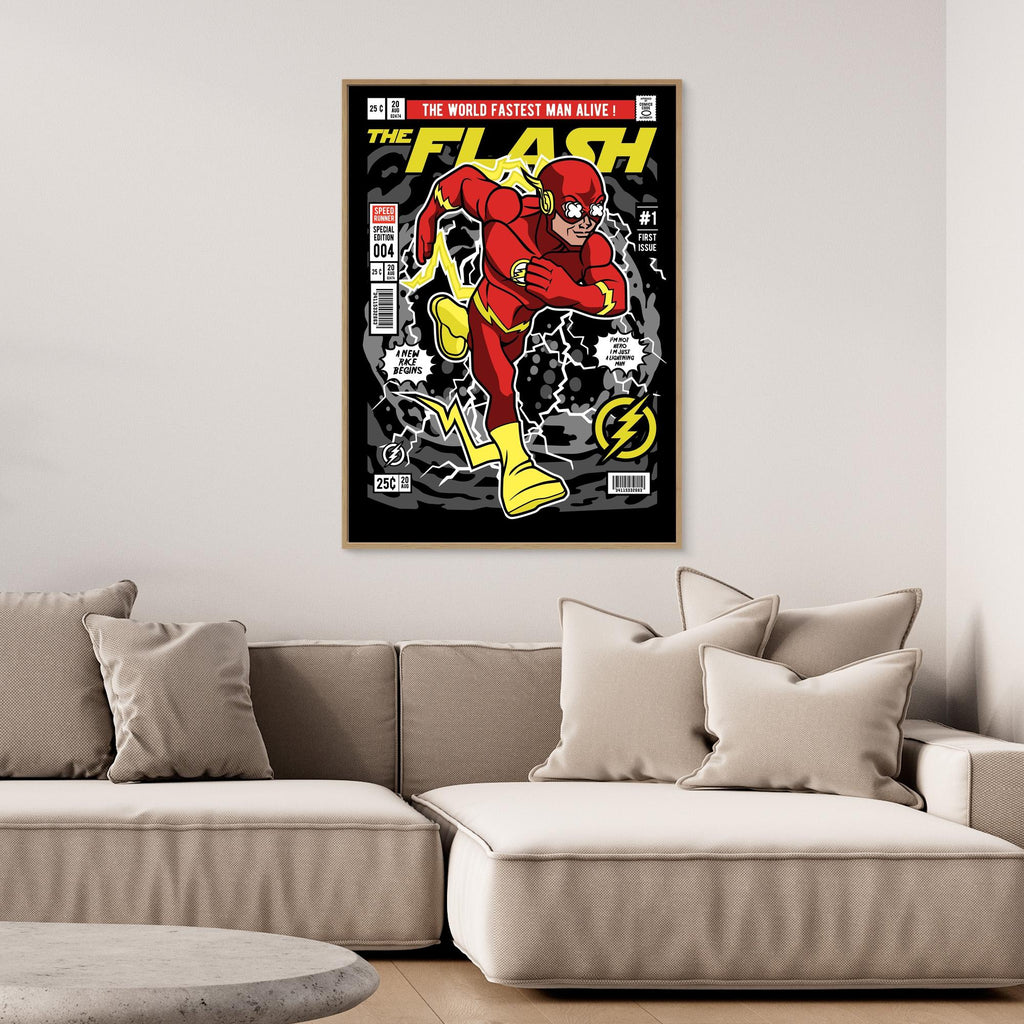 Flash-Inspired Comic Wall Art Print for Gaming Rooms - Framed Pop Art