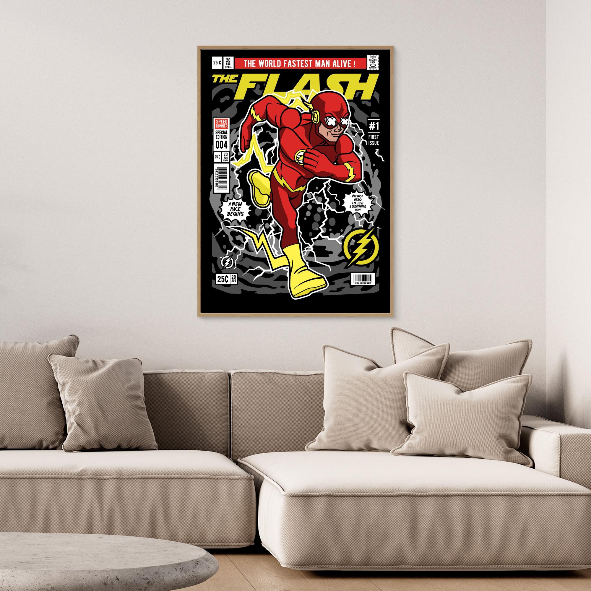 Flash-Inspired Comic Wall Art Print for Gaming Rooms - Framed Pop Art
